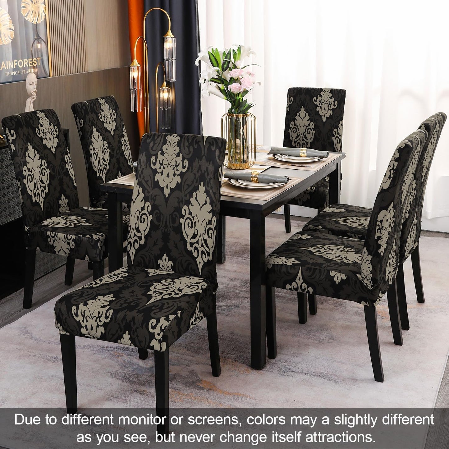 JQinHome Dining Chair Slipcover, High Stretch Removable Washable Chair Seat Protector Cover Set of 4,Chair Covers for Dining Room, Kitchen,Home Party,Wedding Ceremony(Luxe Black, 4PC)