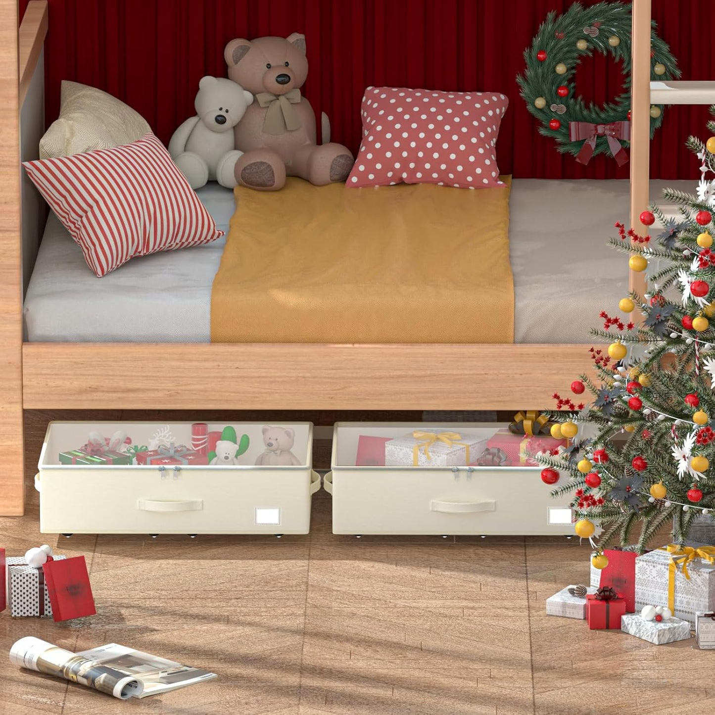 Under Bed Storage with Wheels, No Assemble Required 7.5 inches height Under Bed Storage bins,Large capacity Rolling Under bed Shoe Storage containers，dorm under bed storage drawers