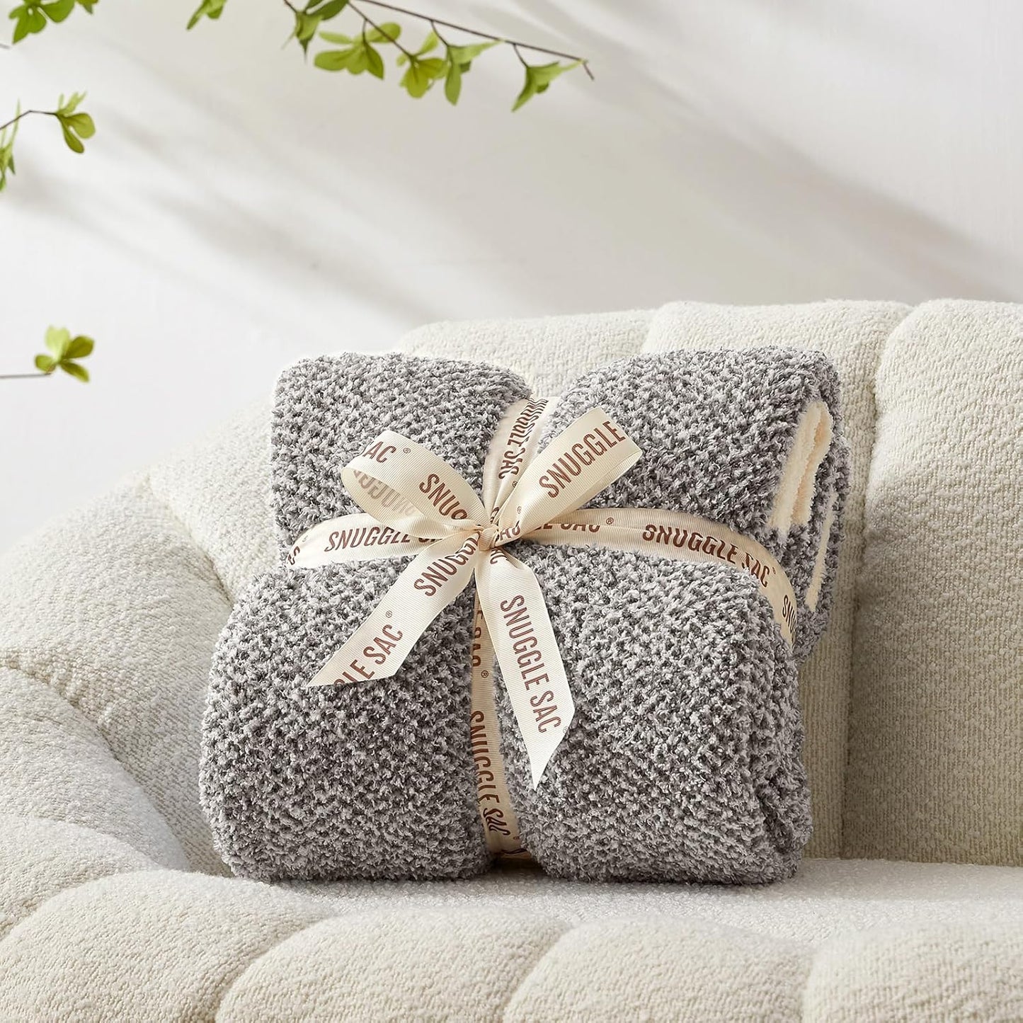 Snuggle Sac Queen Size Bedding Blankets, Super Soft Warm Oversized Blankets for Bed, Cozy Knit Fuzzy Plush Bed Blankets,Heather Dark Grey,90x90 inches