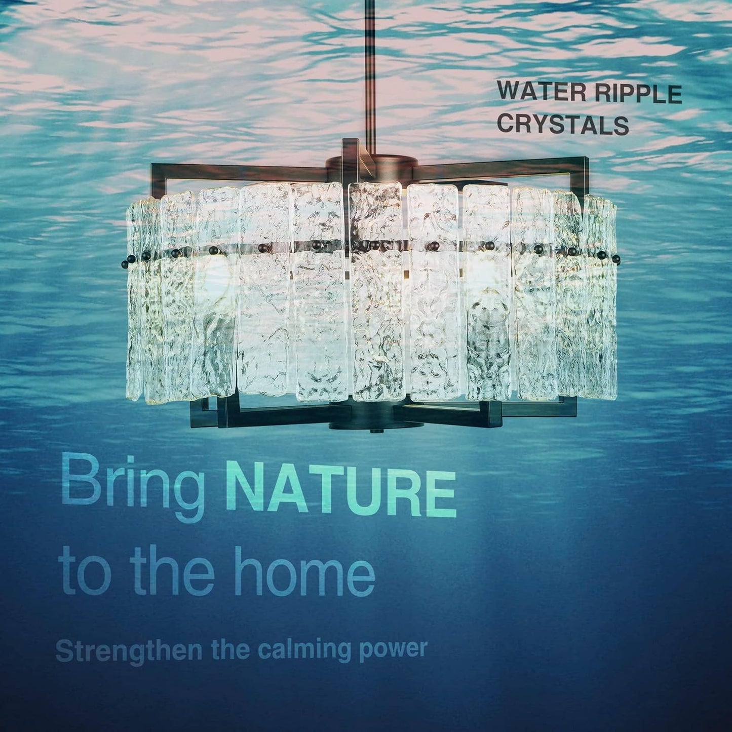 IKK Modern Black Crystal Chandeliers for Dining Room, Luxury Water Ripple Glass Light Fixture, Elegant Farmhouse Round Lighting for Kitchen Island, Bar Table, D20