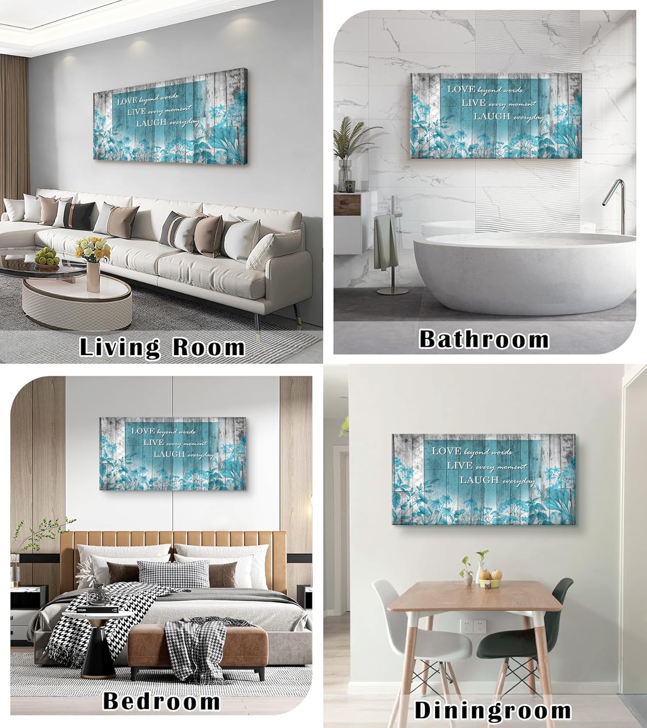 Cao Gen Decor Art S07050 Wall Art Motivational Quotes Canvas Prints 1 Panels Teal Flowers Abstract Pictures Paintings Stretched and Framed for Living Room Bedroom Kicthen Office Artwork