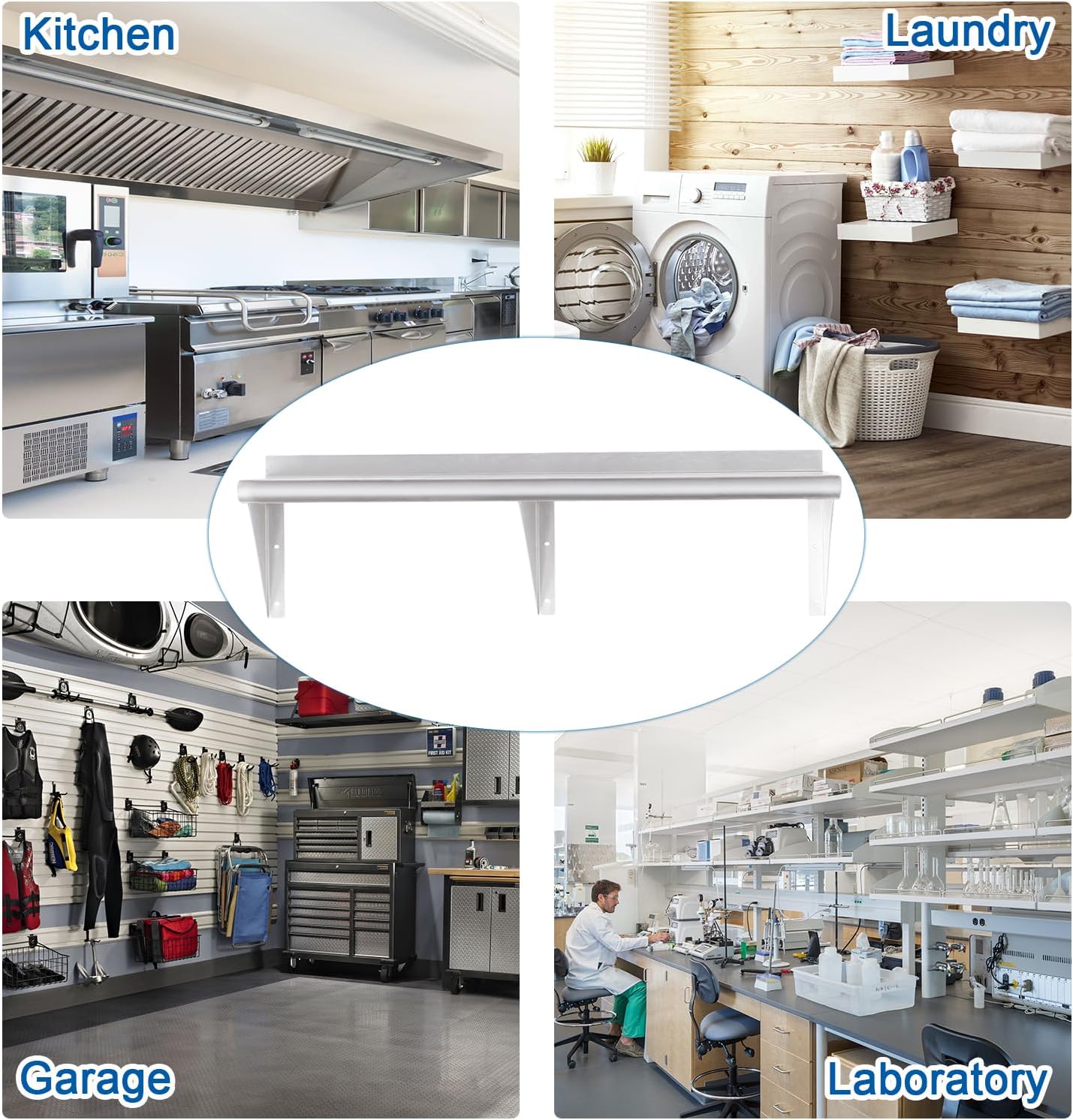 HARDURA Stainless Steel Shelf 18" x 72", 480lb Commercial Shelves Wall Mount Metal Shelving with Backsplash and Brackets for Kitchen, Restaurant, Laundry Room and Home