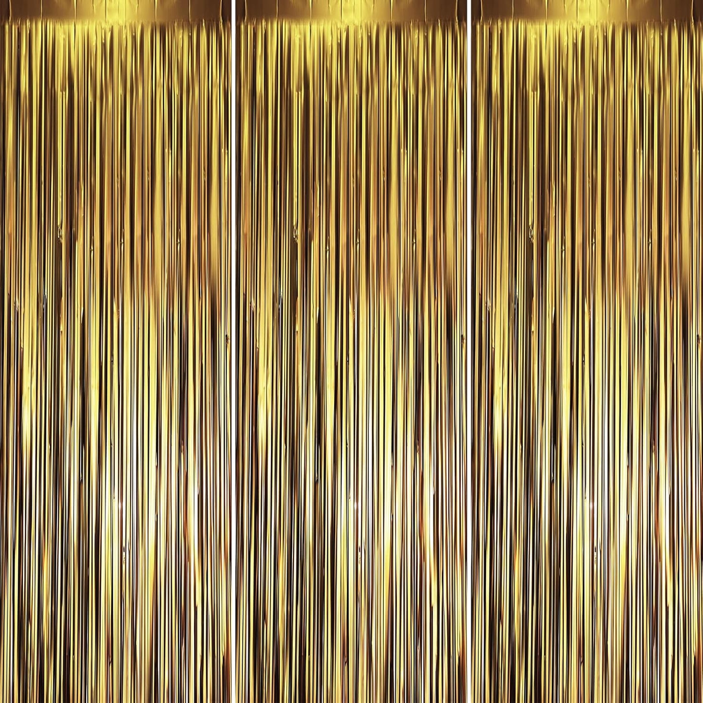 3 Pack 3.3 x 8.2 ft Matte Gold Foil Fringe Backdrop Curtains, Tinsel Streamers Party Decorations, Fringe Backdrop, Door Shimmer for Graduation, New Years Eve, Birthday Party