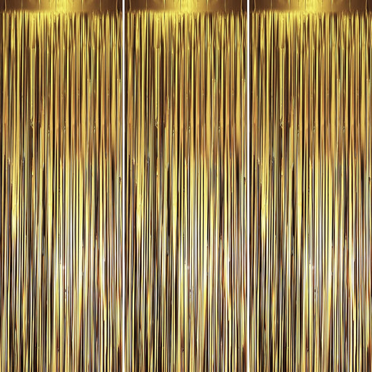3 Pack 3.3 x 8.2 ft Matte Gold Foil Fringe Backdrop Curtains, Tinsel Streamers Party Decorations, Fringe Backdrop, Door Shimmer for Graduation, New Years Eve, Birthday Party
