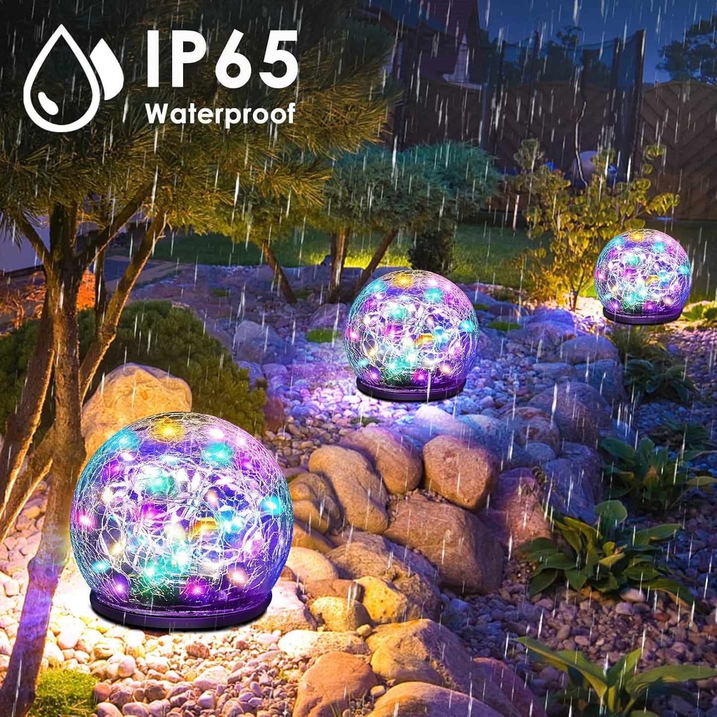 Solar Garden Lights, 4 Pack 120 LED Multicolor Cracked Glass Outdoor Decorative, Upgraded Waterproof Ball for Yard Pathway Patio Lawn Christmas Outside Decor, 3.94"