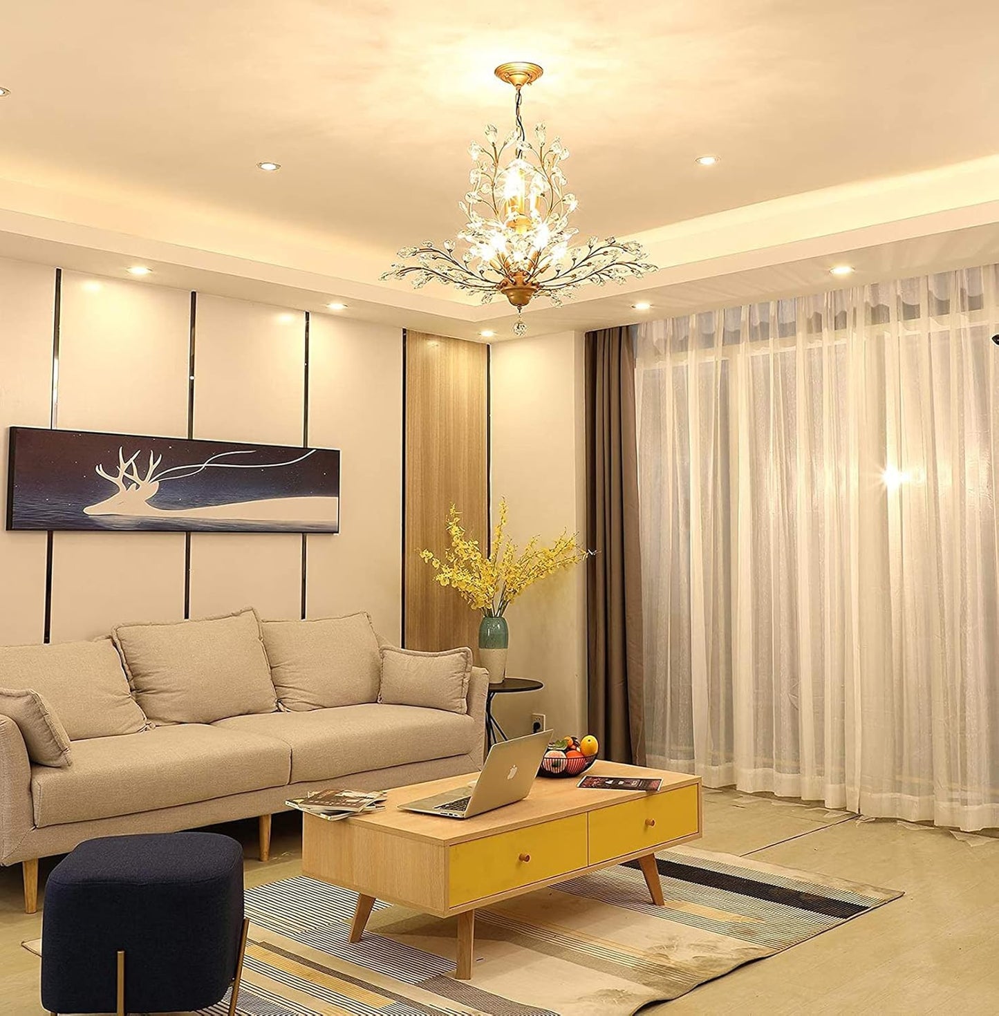 Ganeed Crystal Chandeliers,Vintage Pendant Lighting Crystal Chandelier Lighting Fixtures with 8 Lights,Ceiling Light Fixture for Living Room Bedroom Restaurant Porch Hallway (Gold)