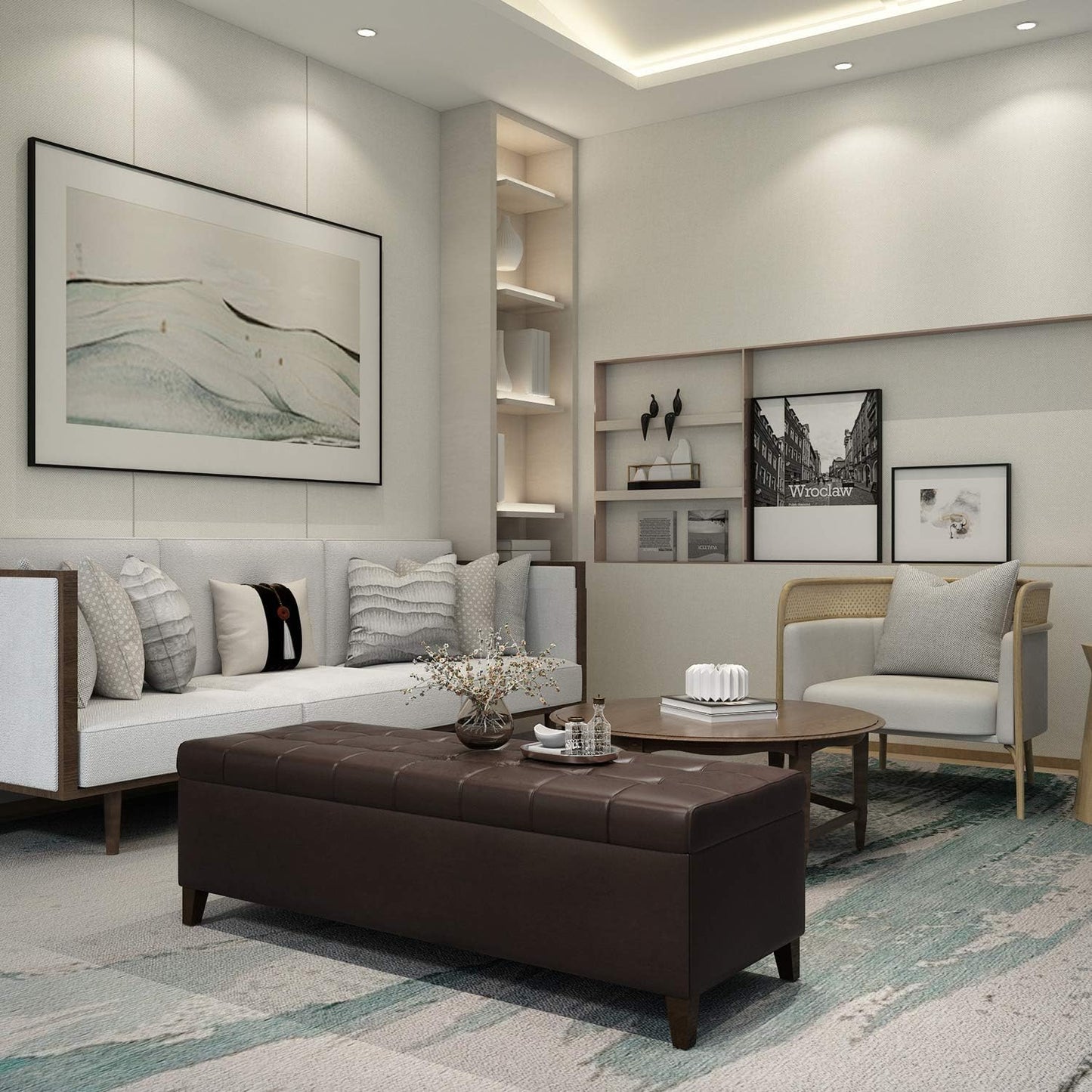 Joveco Storage Ottoman Bench, 51 Inch Leather Tufted Bench for End of Bed, Bedroom, Living Room, Dark Brown