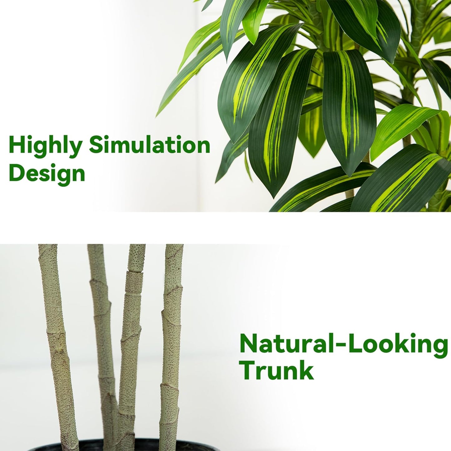 Artificial Dracaena Tree Artificial Silk Tree Faux Tree Fake Tropical Yucca Floor Plant with White Tall Planter (1, White Tall Planter, 6FT)