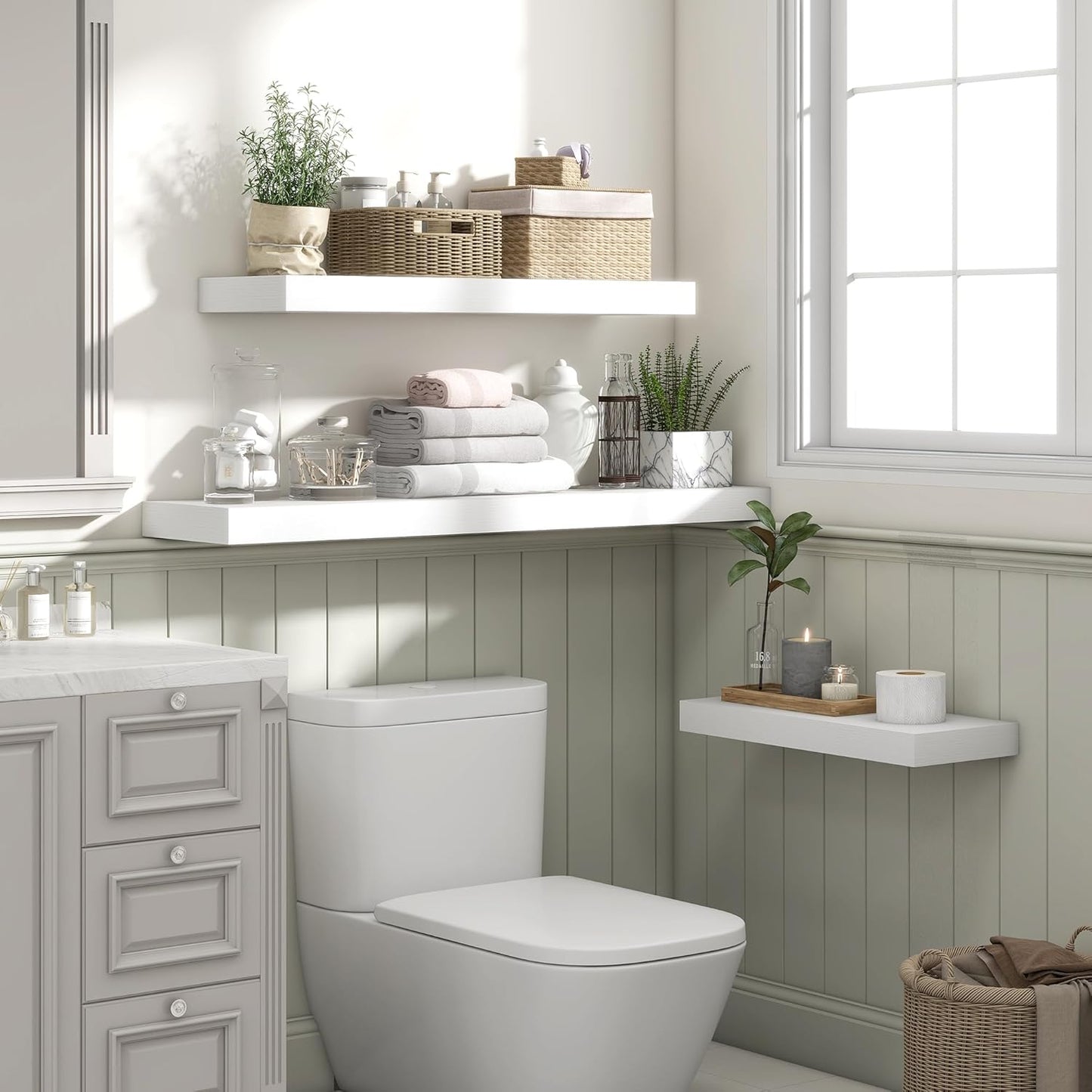 Heimlove 36 Inch Floating Shelves for Wall Set of 2,White Wall Shelves for Storage & Decor - Heavy Duty with Invisible Brackets,Perfect for Living Room,Bedroom,Home Office