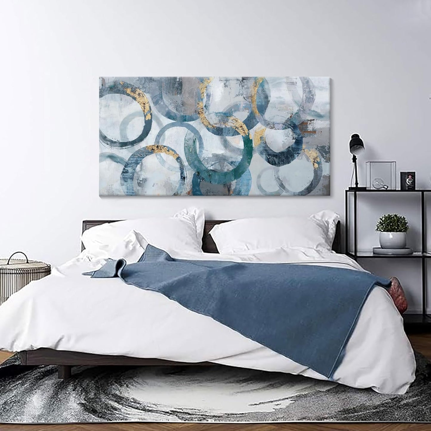 Mofutinpo Abstract Canvas Wall Art for Living Room, Modern Minimalist Wall Pictures Painting - Blue and Teal Room Decorations, cliques Framed Wall Art for Bedroom Office Artwork 20×40IN