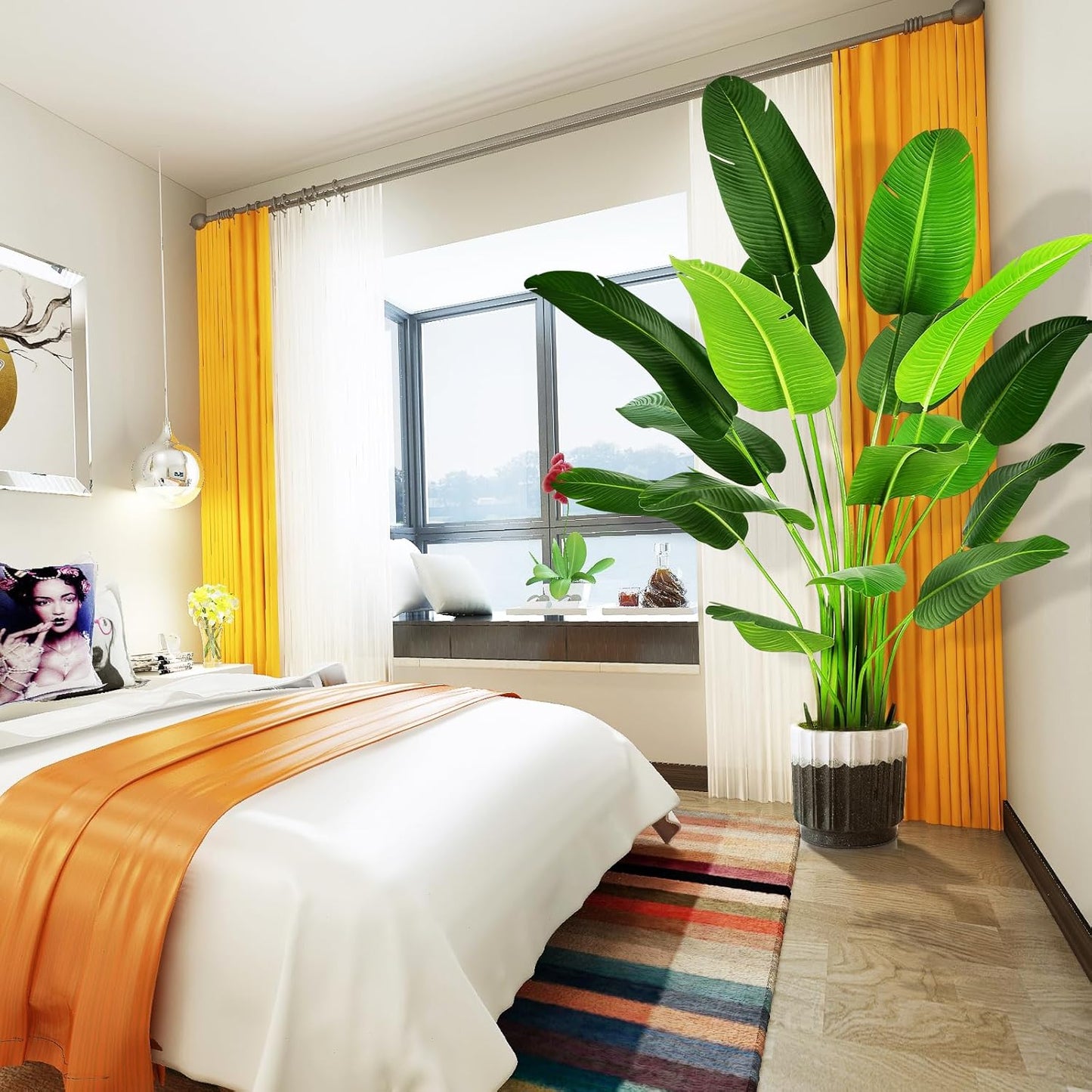 7.2ft Artificial Silk Bird of Paradise Palm Tree (85in) with 17 Trunks Faux Tree and Plastic Nursery Pot, Fake Plant for Office House Farmhouse Living Room Home Decor (Indoor/Outdoor)