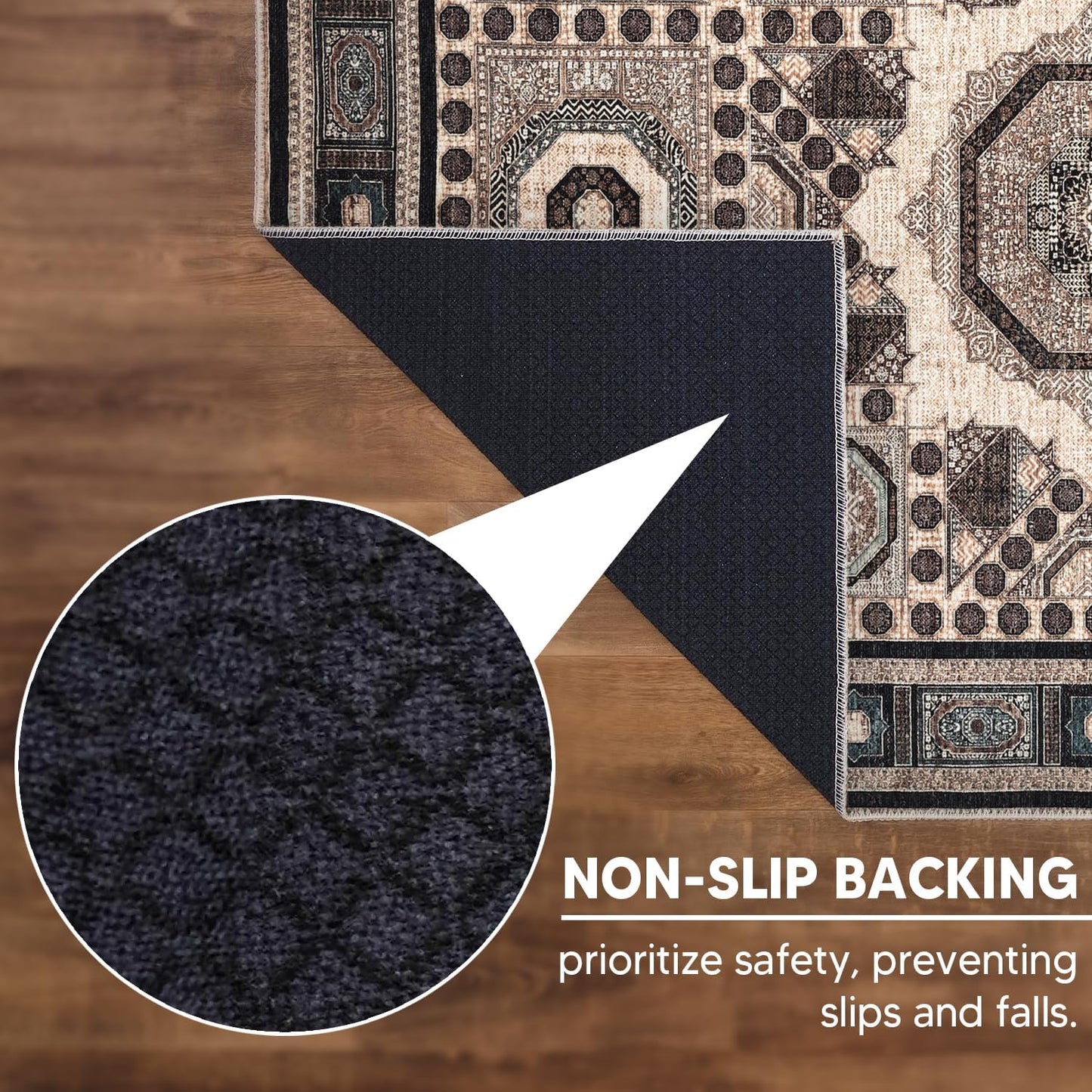 Keen Home Design 8x10 Rug - Machine Washable Area Rug with Non-Slip Backing, Ideal for Living Room, Dining Room, Bedroom - Vintage, Easy Clean, Durable, Low Pile Rug - (8' x 10')