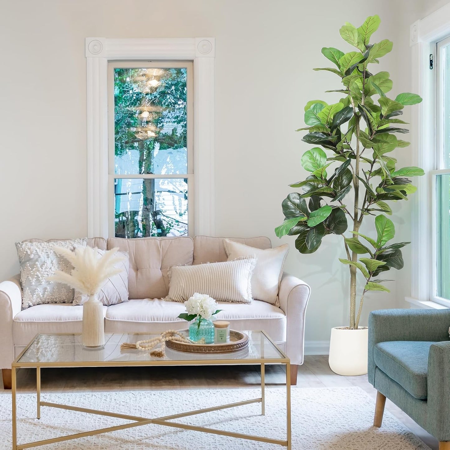 Artificial Fiddle Leaf Tree, 7ft Faux Plant Fake Ficus Lyrata Trees with White Planter, Artificial Fig Trees Floor Plants for House Office Living Room Indoor Home Decor, Housewarming Gift