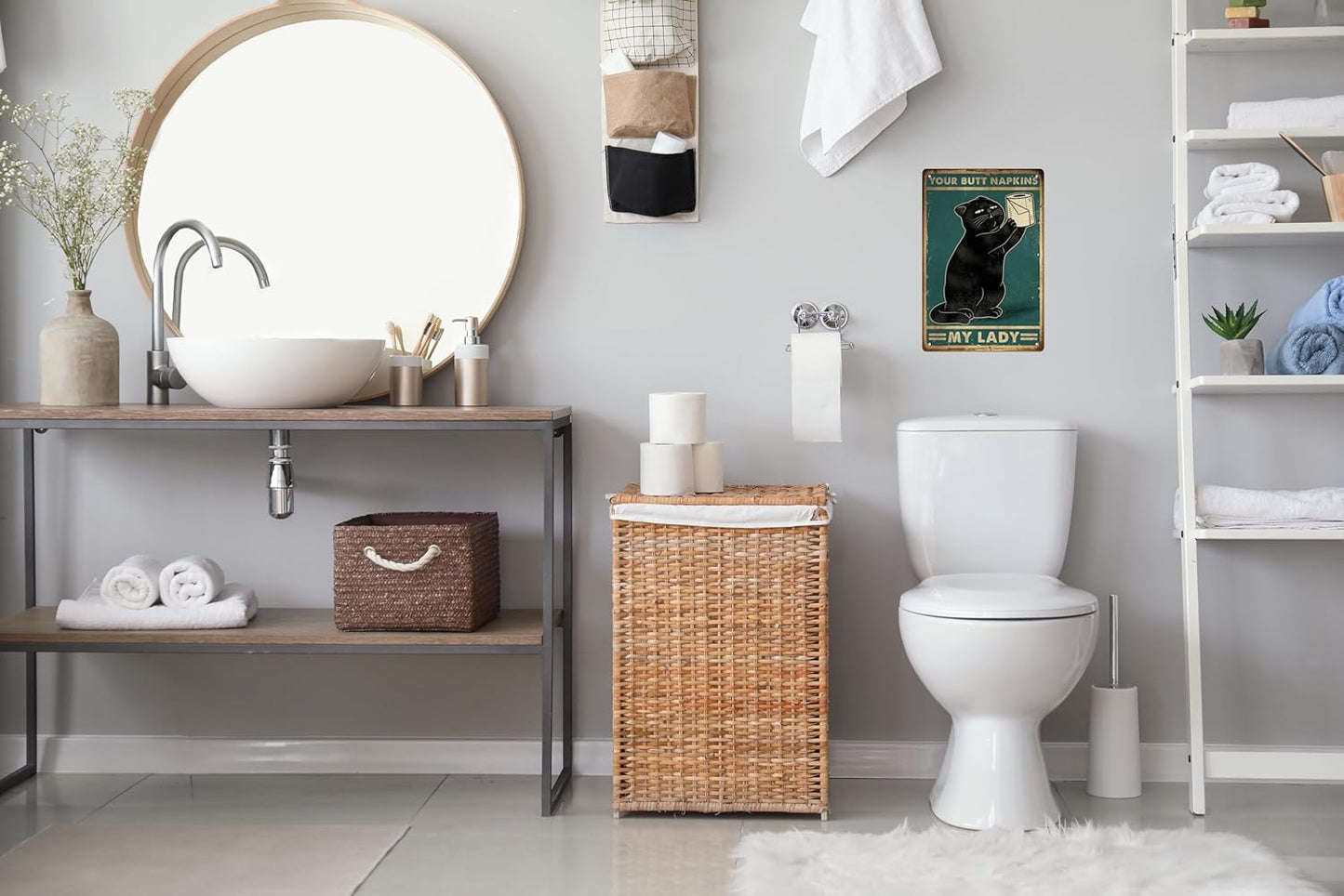 Funny Black decor cat Poster Metal poster cat Home Décor,Bathroom Accessories Metal Retro Vintage Tin Sign Bar 12 X 8 Inch