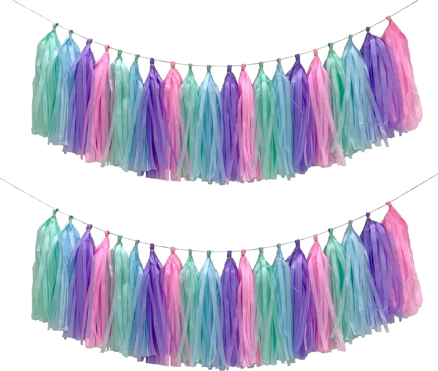 Blue Purple Mint Green Pink Tissue Paper Tassel Garland,Tissue Tassel Banner for Party Decorations,Pack of 20