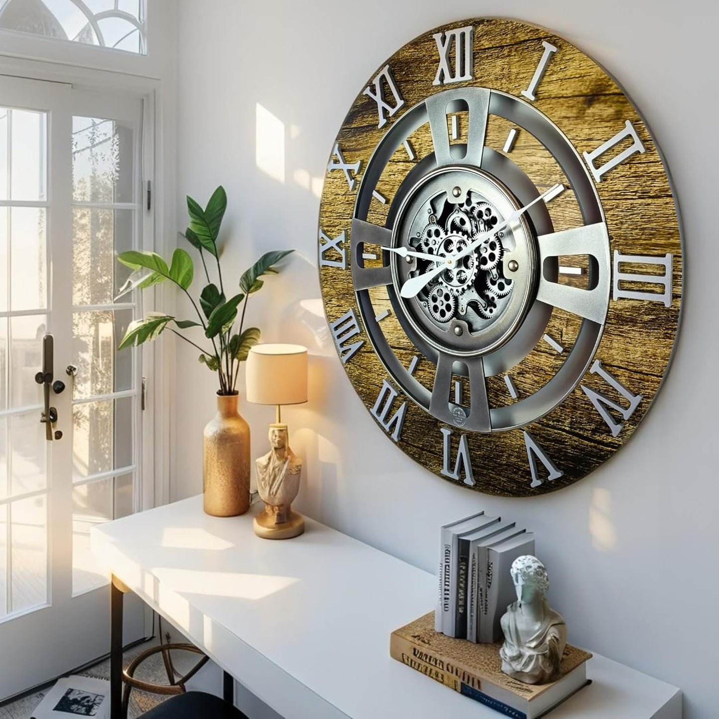 The Gears Clock Real Moving Gear Wall Clock England Line (Gold Antique, 24 inches (60 cm))