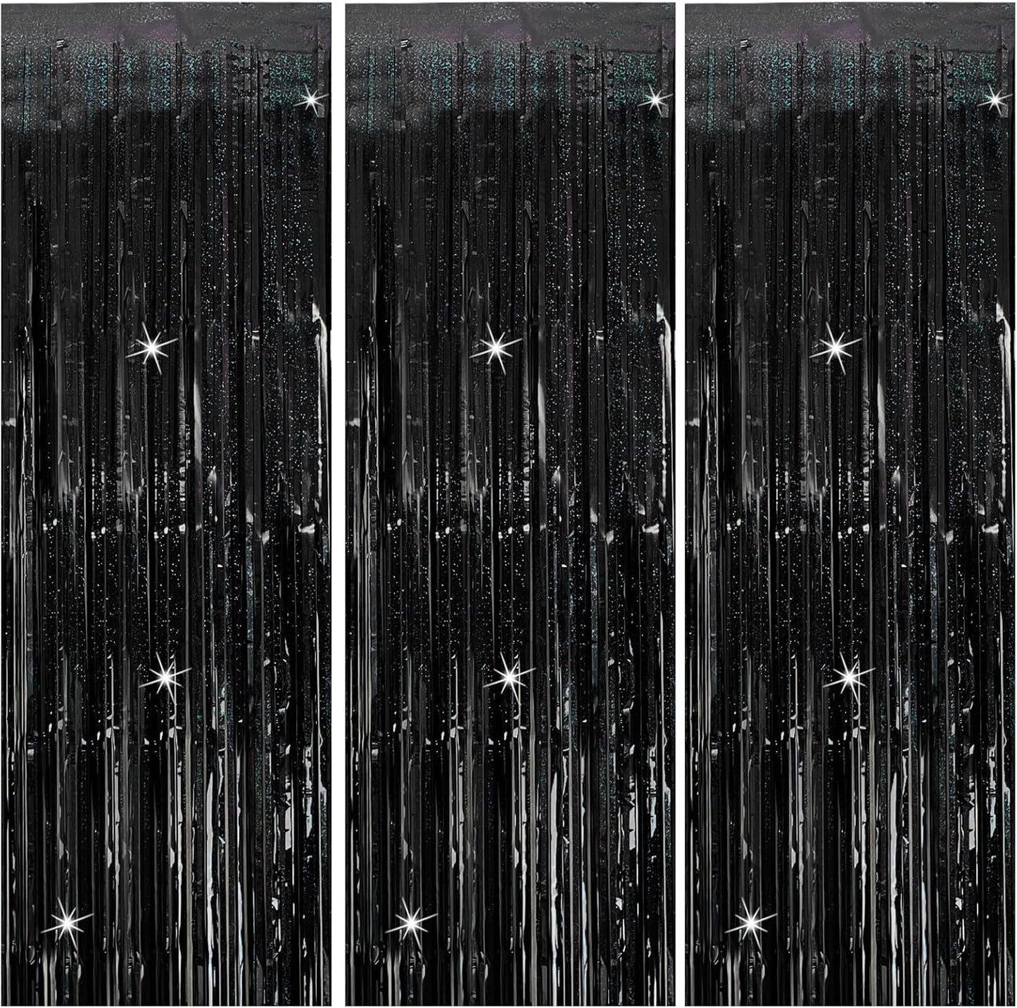 3 Pack Black Party Streamers Backdrop Tinsel Foil Fringe Curtains Halloween Party Decorations Birthday Wednesday Party Decorations Graduation Halloween Decor Party Supplies