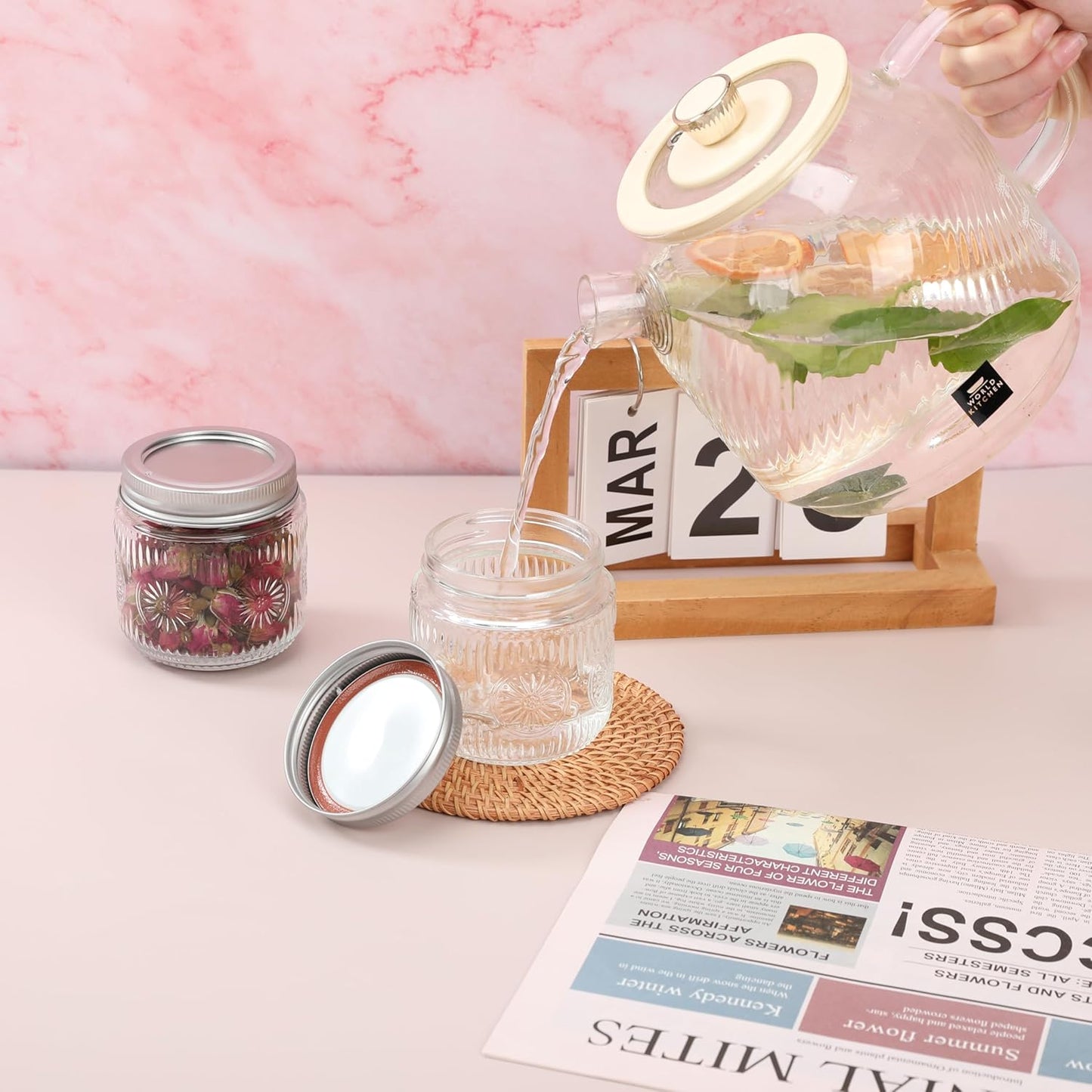 Mason Jars 8 oz - Vintage Small Glass Mason Jars with Silver Metal Lids, Regular Mouth Canning Jars, Safe For Storage, Canning, Pickling, Preserving, Fermenting, DIY Crafts & Decor (12Pack)