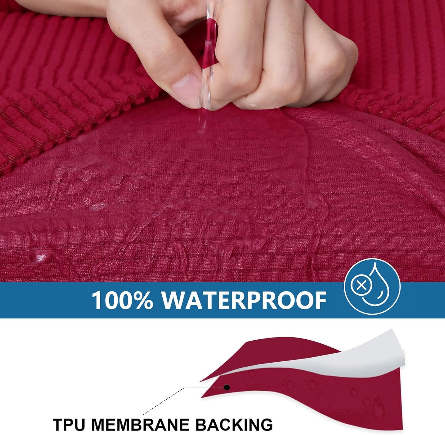 hyha Waterproof Couch Cushion Covers for Pets, Non Slip Sofa Seat Cover for Dogs Washable, Soft Thick Stretch Jacquard Fabric, Sofa Slipcovers with Elastic Bottom (1 Piece for Backrest L, Wine Red)