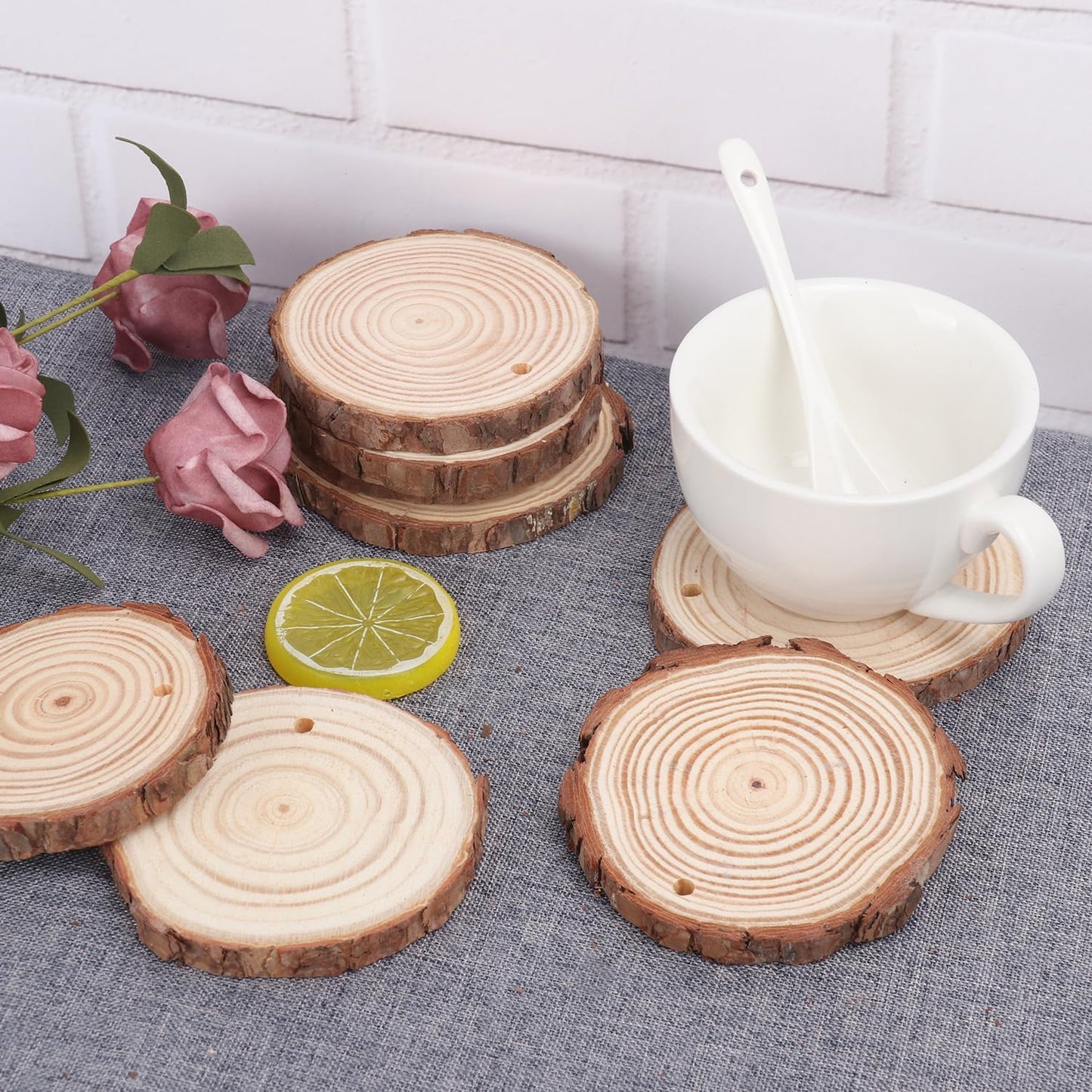 80 PCS 3.6-4 Inch Unfinished Wood Slices, Natural Wood Slices, Predrilled with Hole Wood Slice for DIY Arts Craft Christmas Ornaments by GNIEMCKIN