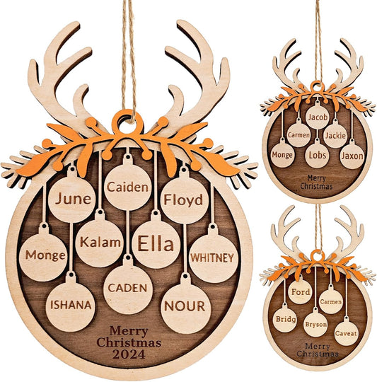 Personalized Christmas Ornaments 2025 with Family Names Custom Wooden Ornaments for Christmas Tree Personalized Christmas Ornament Gifts (1-10 Names)