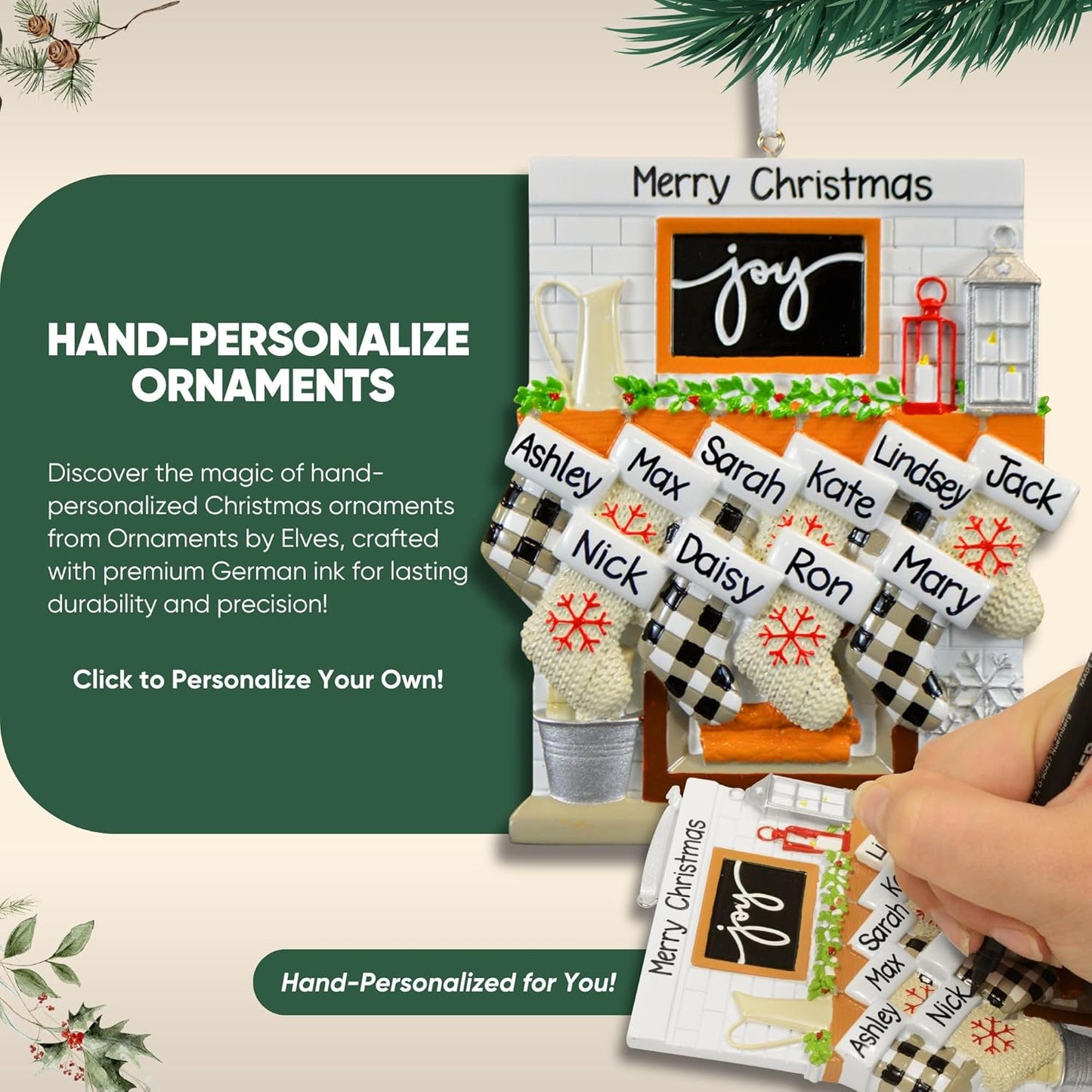 3D White Mantle Family of 7 Christmas Ornament 2025 Personalized Family Christmas Ornaments 2025 | Garland Fireplace Personalized Tree Ornaments Customizable Gifts Red Stockings of Seven Ornament