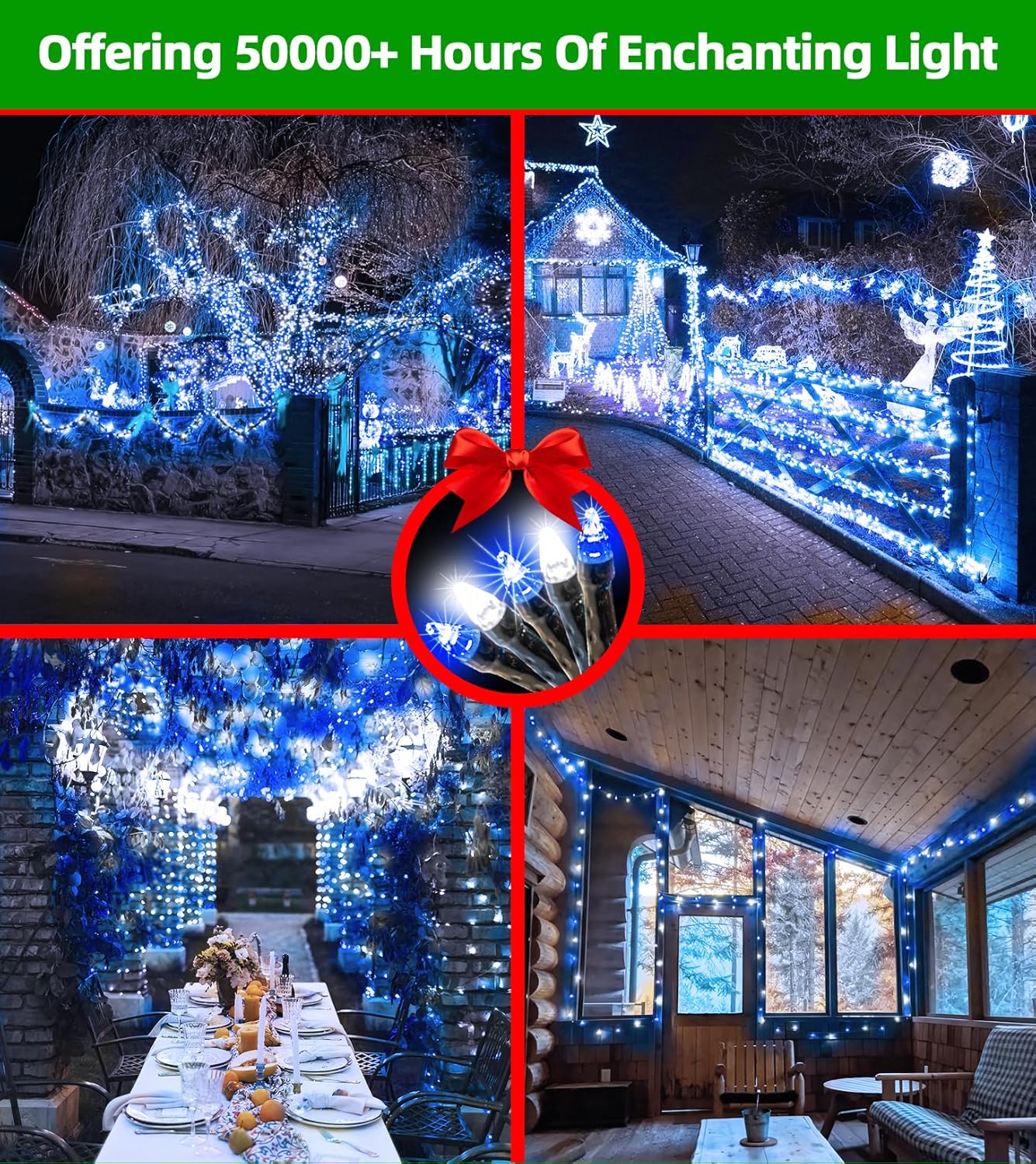 300LED Christmas Lights Outdoor Indoor Use, 12 Lighting Modes 75ft Christmas Tree Lights with Timer, Dimmable Blue Cool White LED StringLights Waterproof for Yard Wedding Party Holiday Blue&CoolWhite