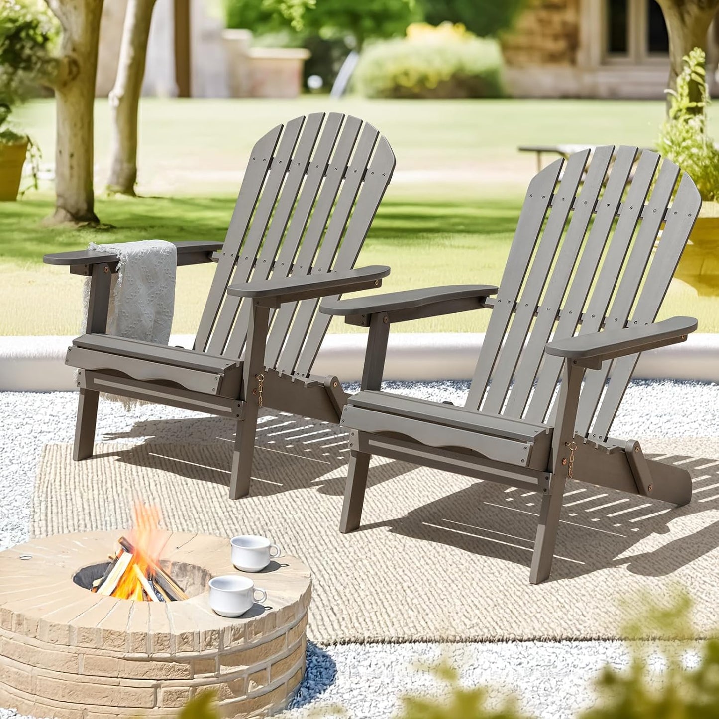 Idzo Outdoor Adirondack Chair Set of 2, Pre-Assembled Backrest, Patio Furniture Set, Outdoor Furniture for Garden, Porch, Deck, Firepit