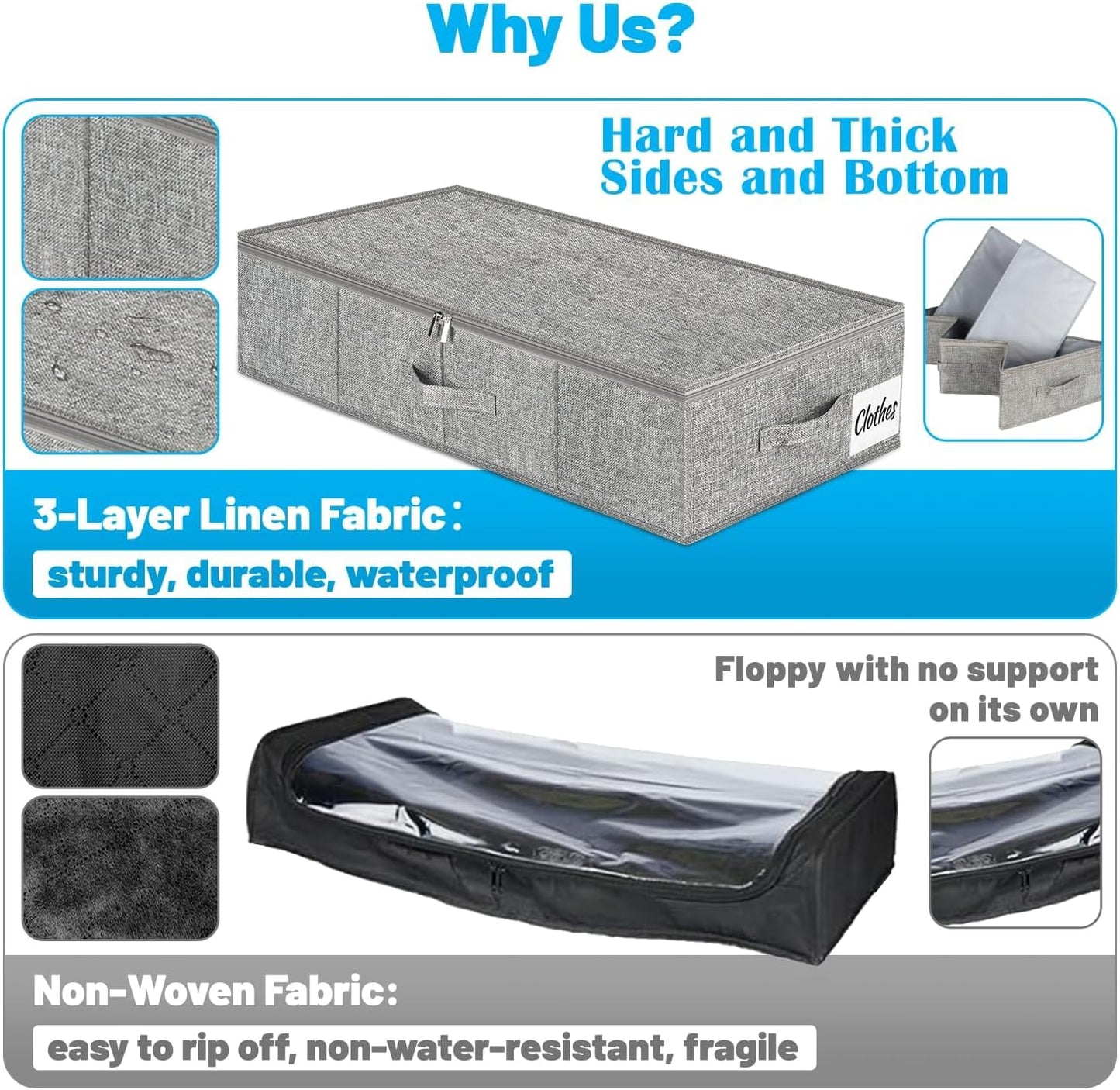 Under Bed Storage Container Bin 3 Pack, Low Profile Foldable Underbed Clothes Storage Organizer W/ Ultra Thick Fabric and Sturdy Bottom/Sides, Dual Zipper Storage Box for Dorm and Home 30x16x6.7"