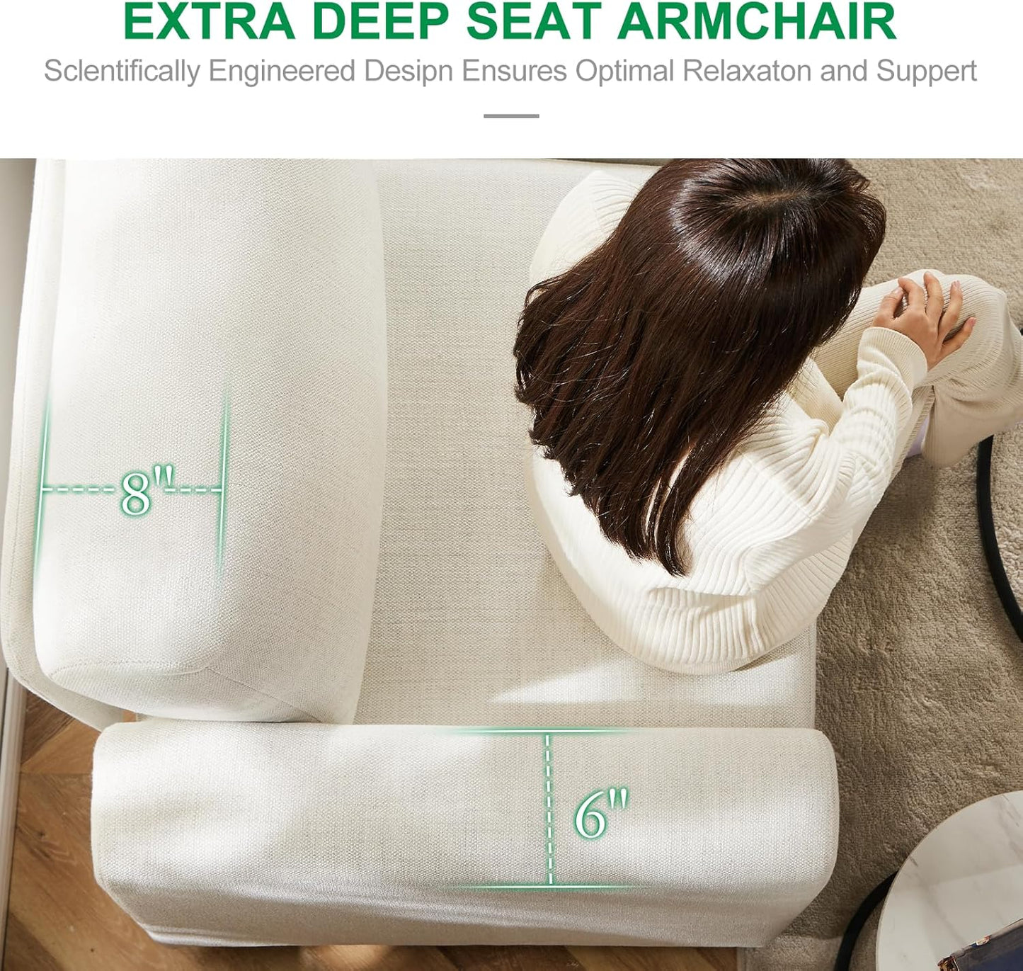 38.5 Oversized Accent Chair with Storage Beige Set of 2, Single Modern Accent Sofa Chair with Arms for Apartment Living Room Linen(21" Deep Seat)