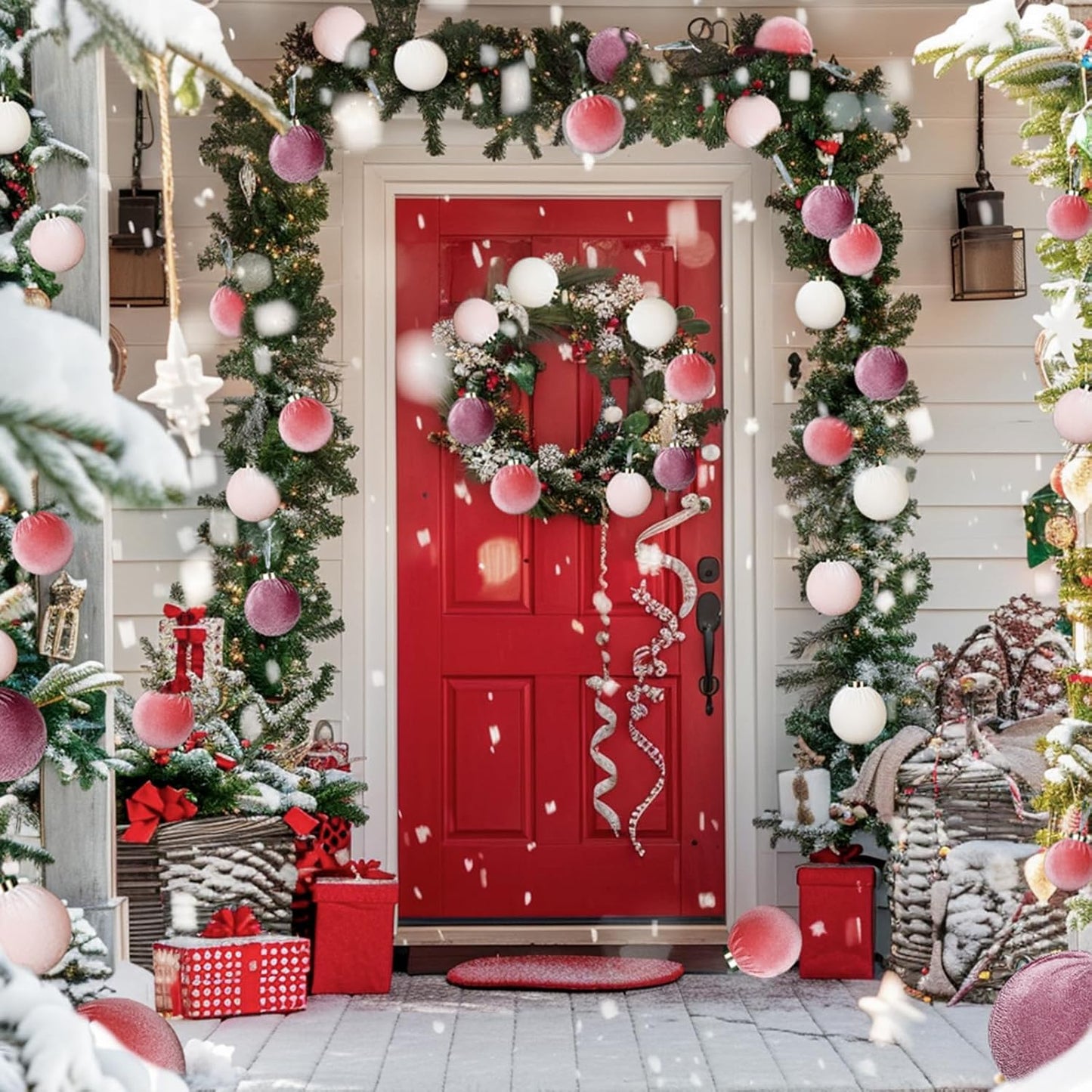 12Pcs Velvet Christmas Ornaments Balls,Pink Christmas Tree Decoration Shatterproof Ball with Hanging for Party Decor Multicolor Pink Beige 80mm/3.15in