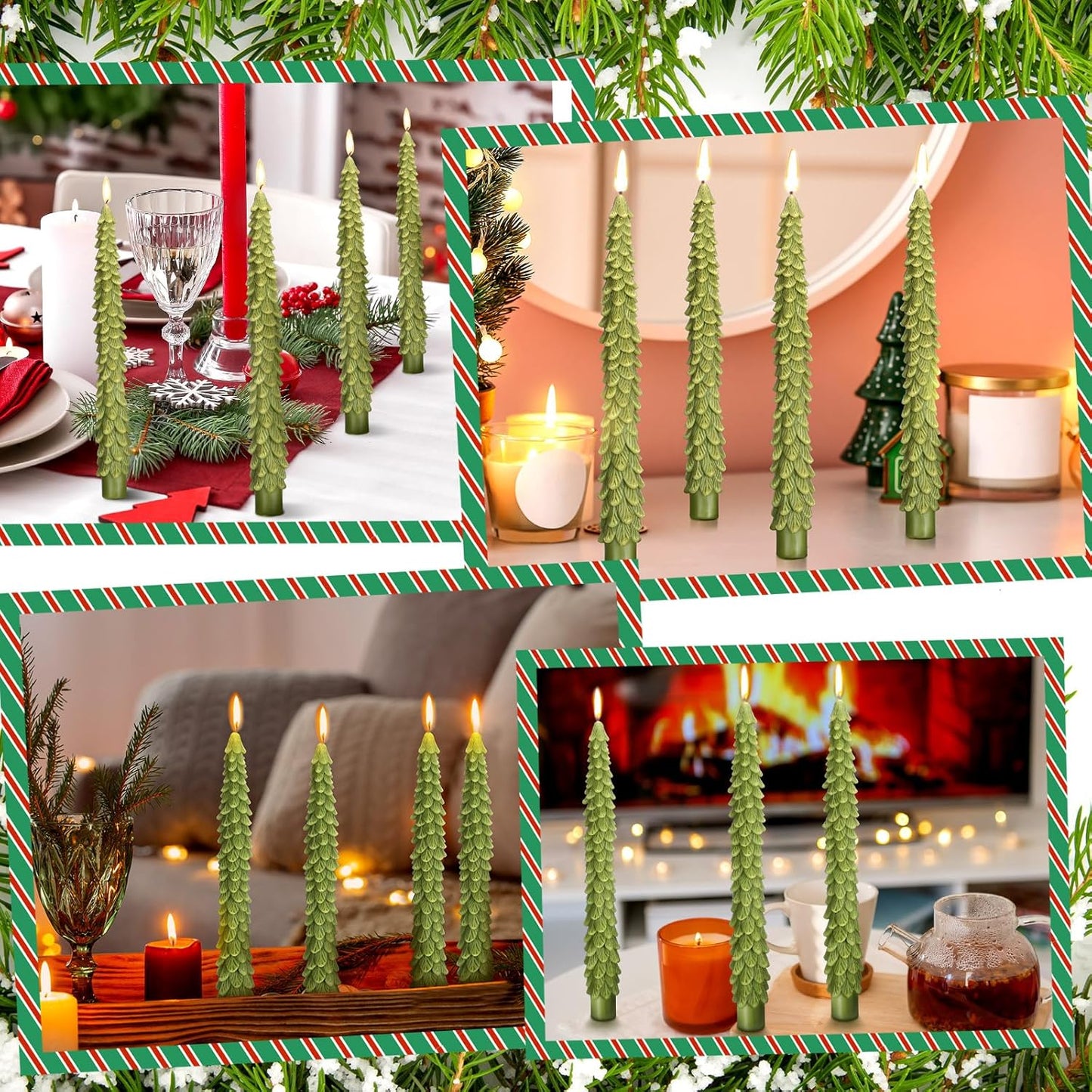 6 Pcs Christmas Tree Shaped Candles Xmas Wax Scented Candles Dark Green Decorative Christmas Tree Gifts for Xmas Eve Winter Holiday Party New Year Bedroom Room Table Decor, Attractive Style