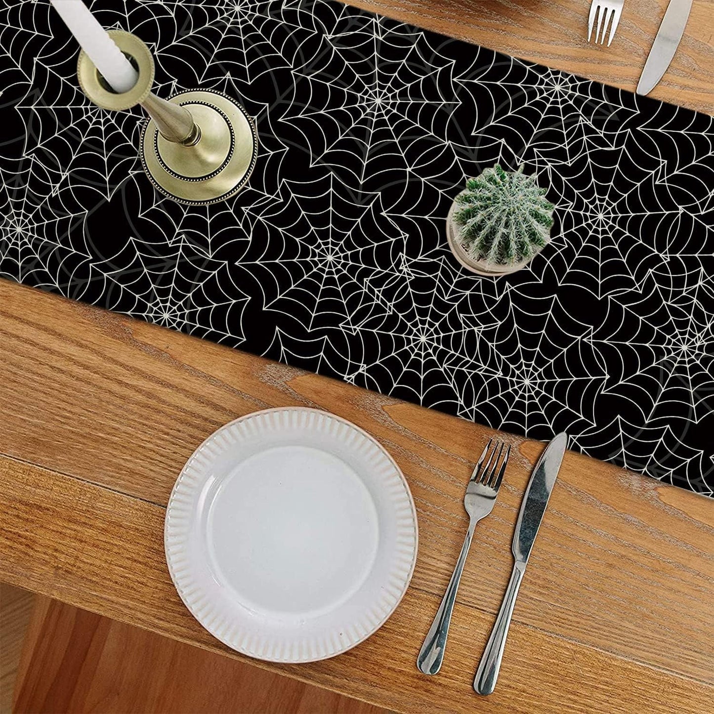 Halloween Table Runner Spider Web Black Linen Table Runners for Seasonal Holidays Indoor Outdoor Kitchen Dining Party Home Decor 13 x 108 Inch