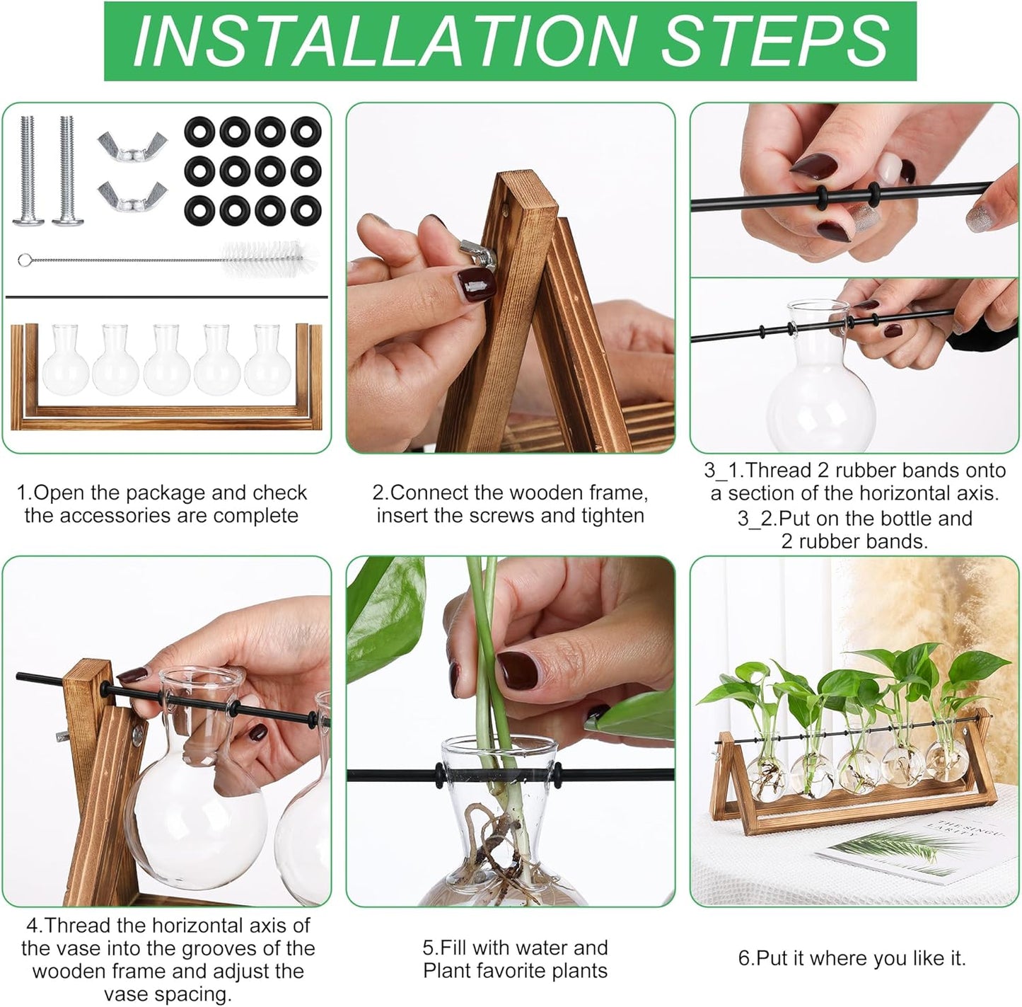 YIBOT Propagation Stations,Plant Terrarium with Wooden Stand,Plant Lover Gifts for Women for Hydroponics Plants Home Garden Wedding Decor(5 Bulb Vase)