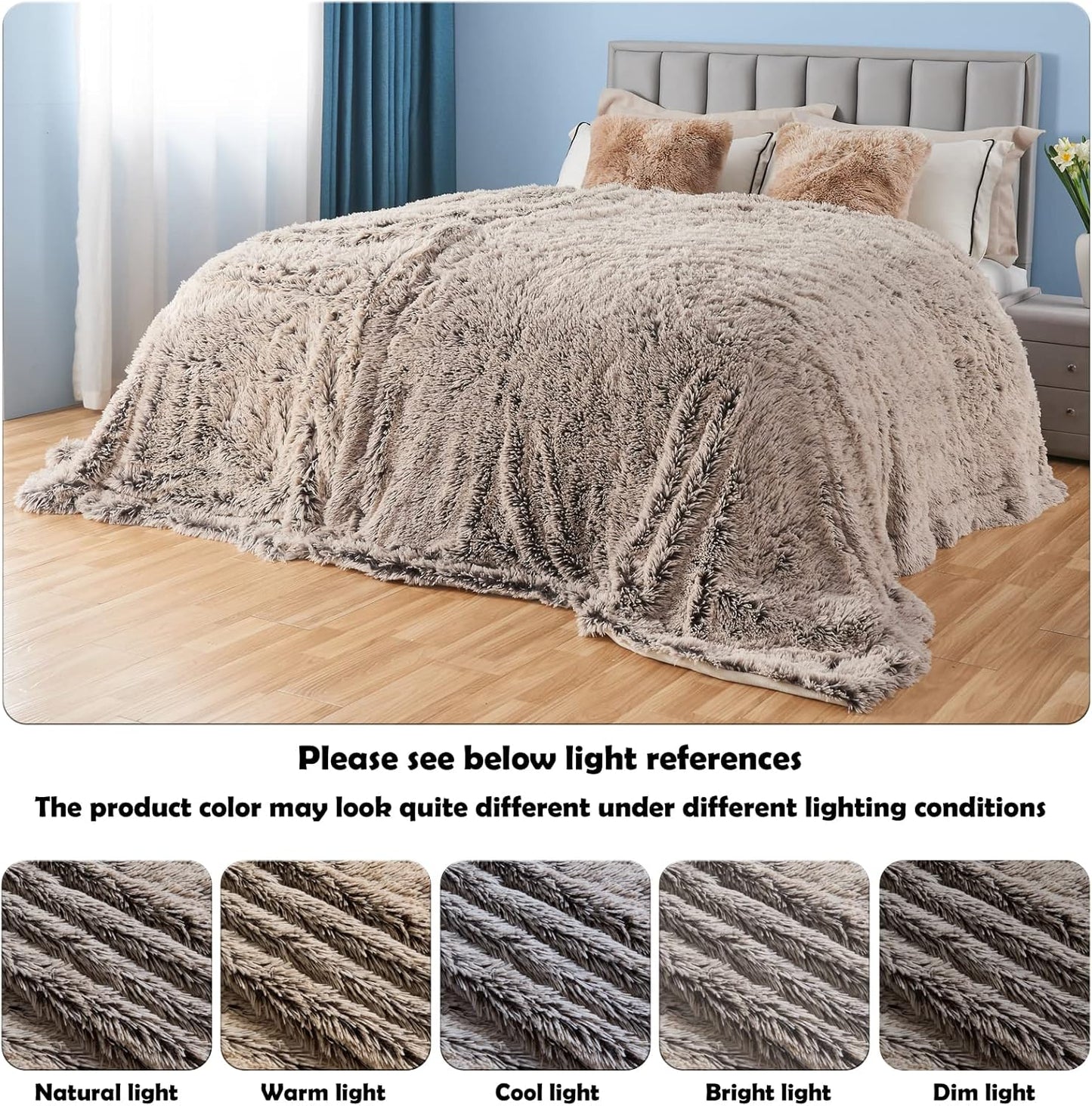 GONAAP Fuzzy Faux Fur Throw Blanket Queen Size Frosty Brown Super Soft Cozy Plush Fuzzy Shaggy Blanket for Couch Sofa Bed (Frosty Brown, Queen(90"x90"))