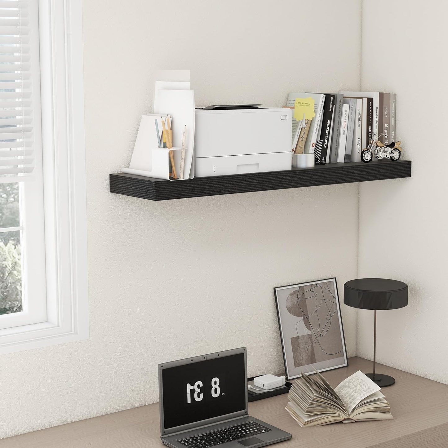 12'' Deep Floating Shelves, 48 Inch Large Floating Shelf Black, Deep Wall Shelves for Living Room Bathroom Laundry Room Bedroom Kitchen Home Office - Black