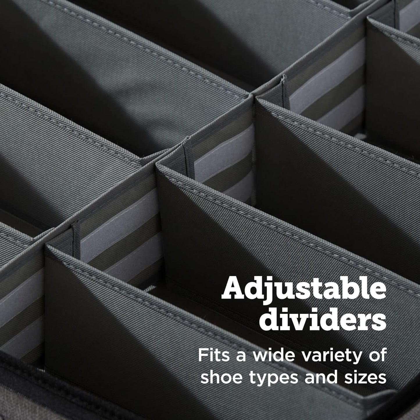 storageLAB Slim Under Bed Storage Containers, Closet Organizers with Sturdy Handles for Clothes, Comforters, and Accessories, Use Under or at the End of the Bed - 2 Pack, Adjustable Dividers, Grey