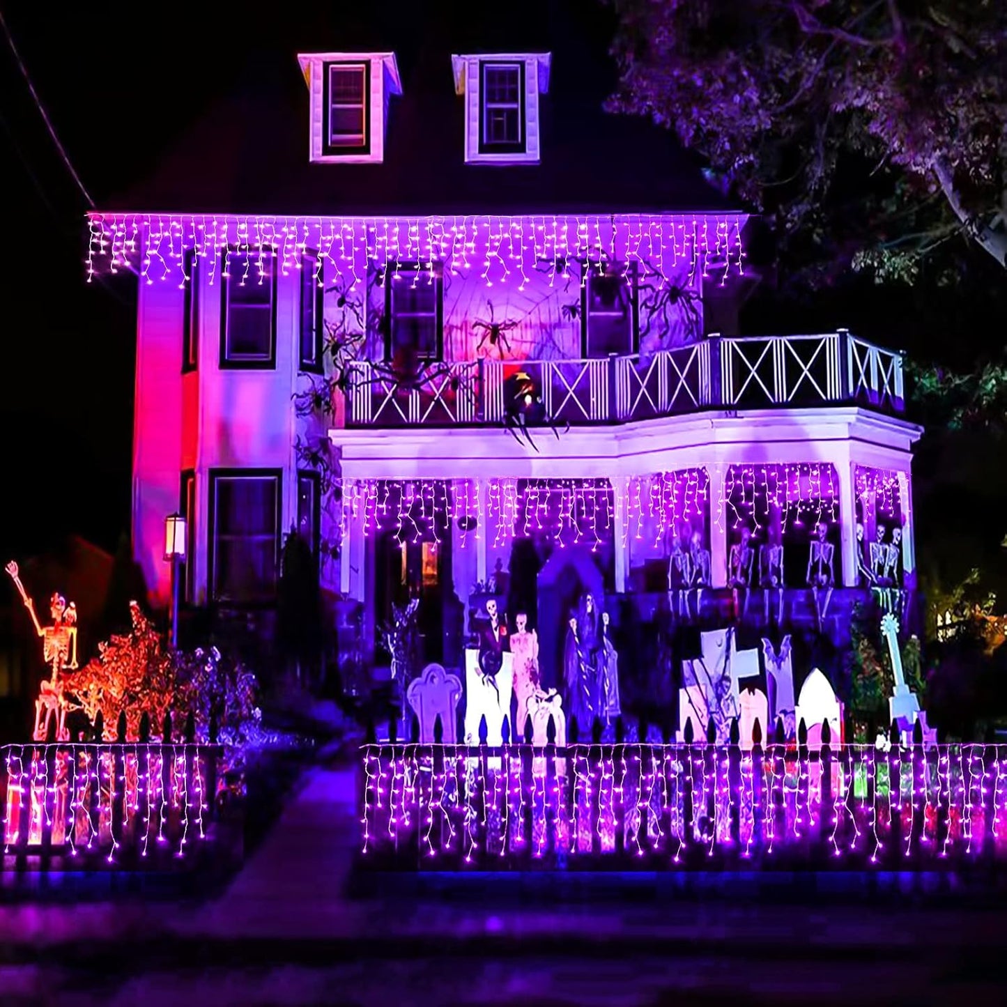 640 LED Halloween Lights Outdoor - 66ft Icicle Lights for Outside 8 Modes with 120 Drops, Waterproof Christmas Icicle Light Plug in for Indoor Outside Party Holiday Christmas Halloween Decorations