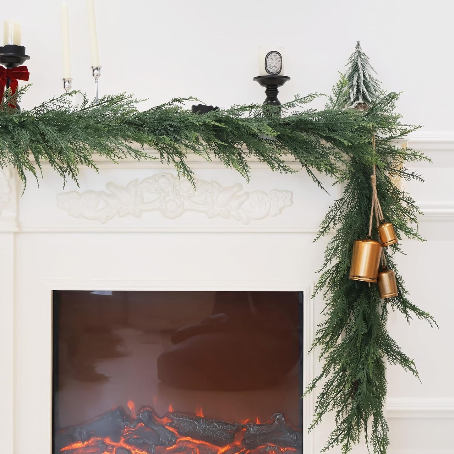 2PCS 6FT Christmas Cedar Garland Full Real Touch Artificial Green Faux Cypress Realistic Pine Garland for Mantle Fireplace Table Home Decoraiton