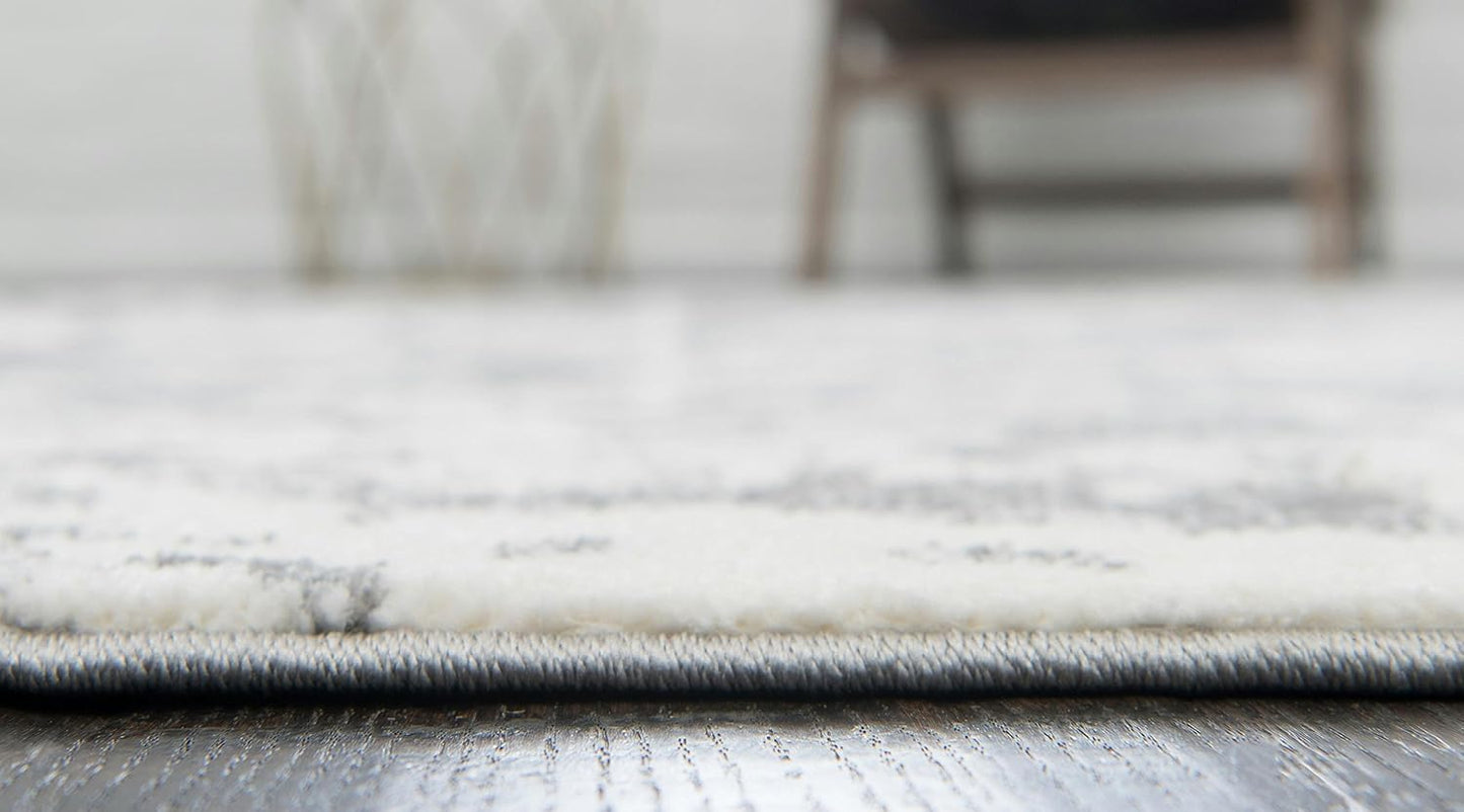 Unique Loom Rosso Collection Vintage, Geometric, Bohemian, Traditional, Distressed, Southwestern Area Rug, Rectangular 4' 0" x 6' 0", Light Gray/Ivory