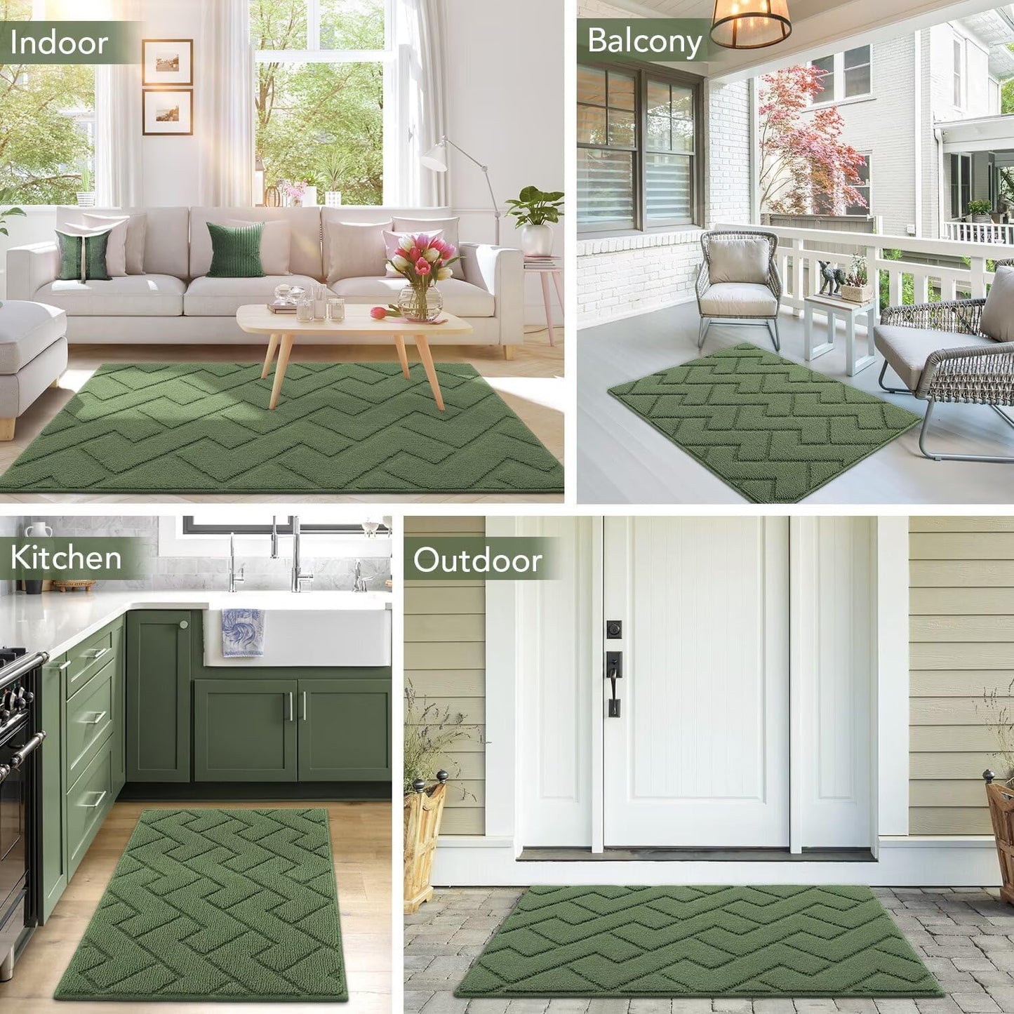 hicorfe Indoor Doormat,Front Back Door Mat Rubber Backing Non Slip Door Mats 20"x59" Absorbent Resist Dirt Entrance Doormat Inside Floor Mats Entryway Washable Low-Profile for Patio,Garden(Green)