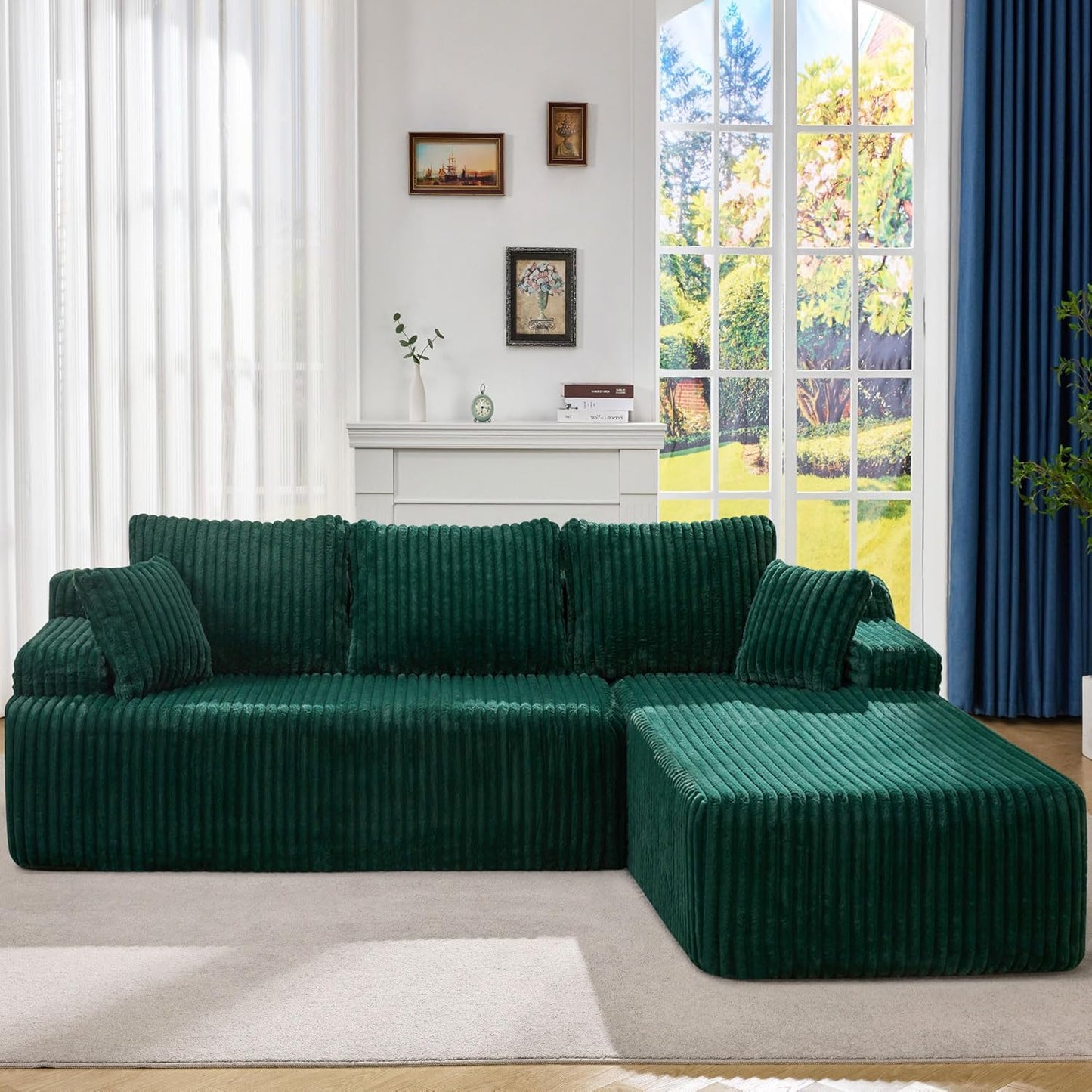 Hobestluk Modular Sectional Sofa Couches 108" L-Shape Couch 3 Seat Modular Sofa Memory Foam Sectional Couches for Living Room, Boneless Couch with Oversized Chaise (Green, Right Facing)