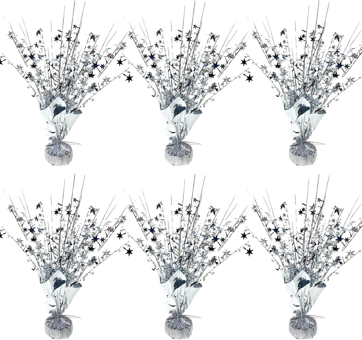 6 Pack Metallic Foil Spray Centerpiece Star Table Decoration Burst Table Centerpieces for Birthday Wedding Anniversary Graduation Holiday Party Supplies Decor, Silver