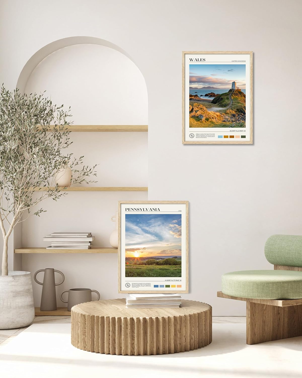 HesenDot Natural OAK Wood Framed Wales Wall Art,12x16in Tŵr Mawr Lighthouse Seascape Canvas Wall Print Posters, Classic Urban Landmark Wall Decor for Living Room, Bedroom, Office Gallery Set of 1