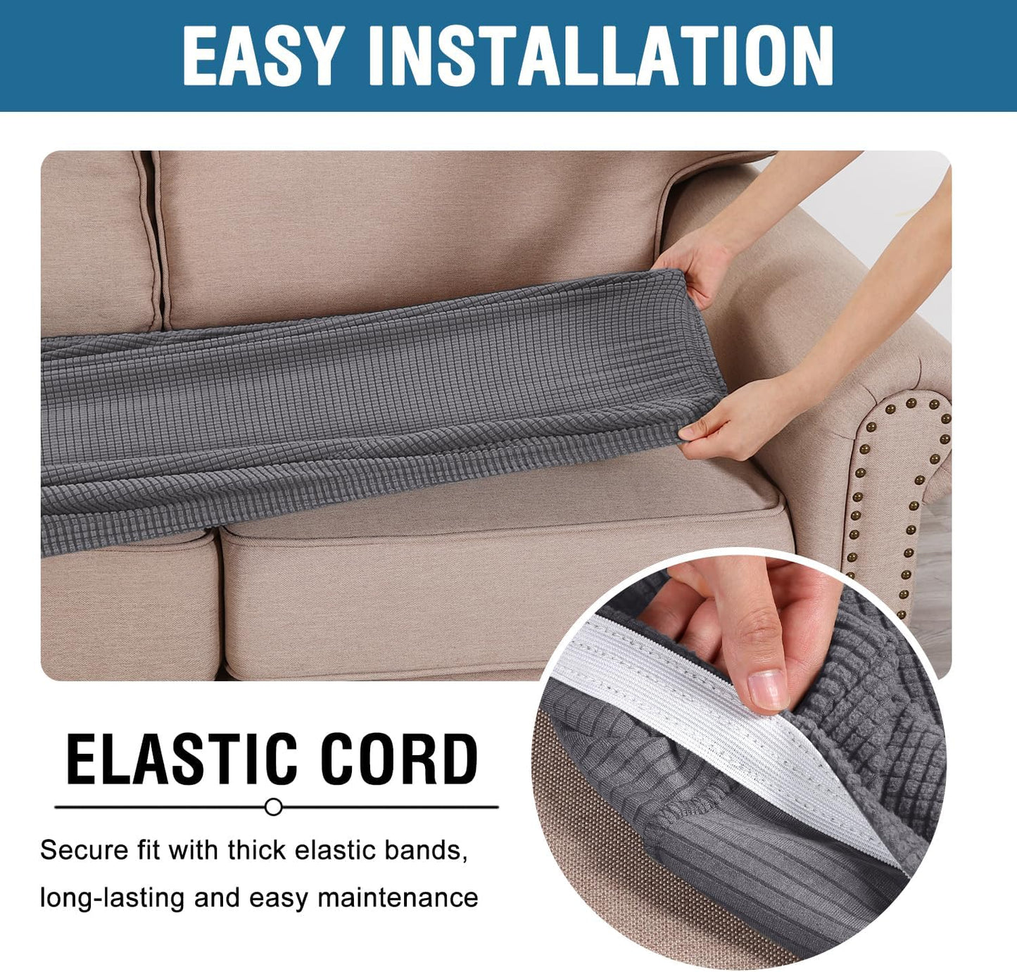 H.VERSAILTEX Super Stretch Individual Seat Cushion Covers Sofa Covers Couch Cushion Covers Slipcover Sets Thick Jacquard Textured Twill Fabric (1 Piece Sofa Cushion Cover, Grey)