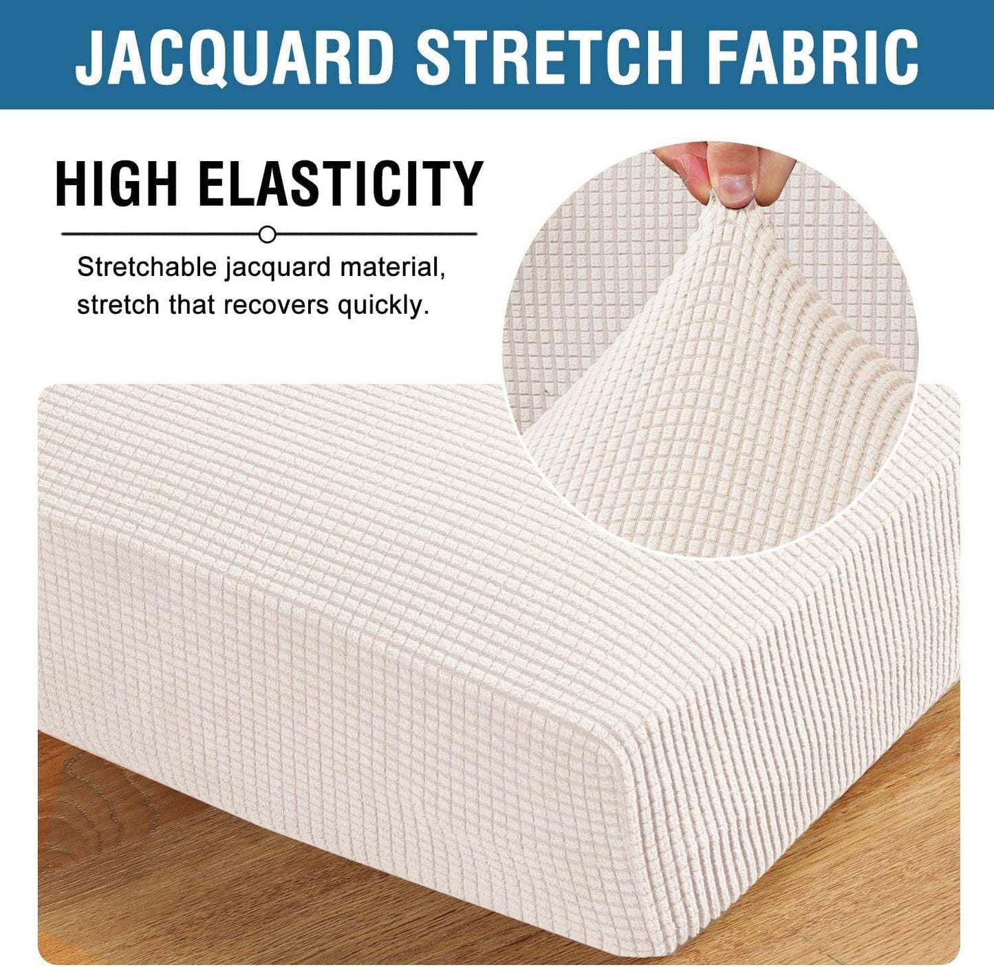 H.VERSAILTEX Super Stretch Individual Chaise Cover Sectional Couch Covers for L Shaped Sofa Both Left/Right Featuring Thick Jacquard Textured Twill Fabric (1 Piece Chaise Cover Large, Ivory)