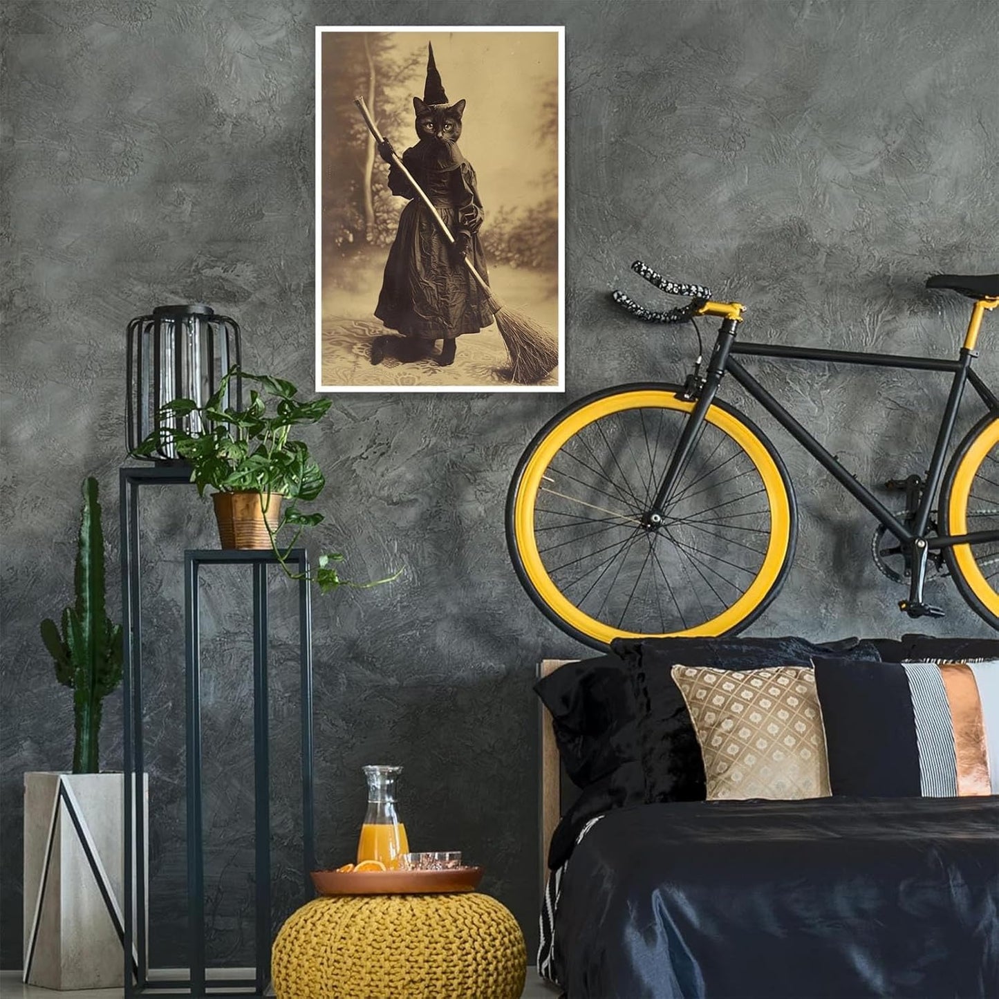 Halloween Decor Posters Black Cat Witch Canvas Wall Art Vintage Spooky Print Of Gothic Room Family Dark Academia Decorations Creepy Picture Poster Aesthetic 16X24inch Unframed