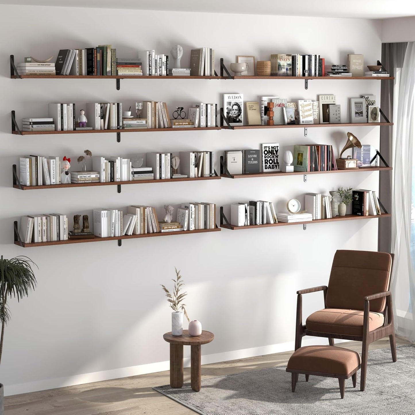 Heimlove 48 Inch Large Wall Bookshelves Set of 3, Wall Mounted Bookshelves,Heavy Duty Wooden Shelves for Living Room,Bedroom,Kitchen,Laundry Room Storage & Decor