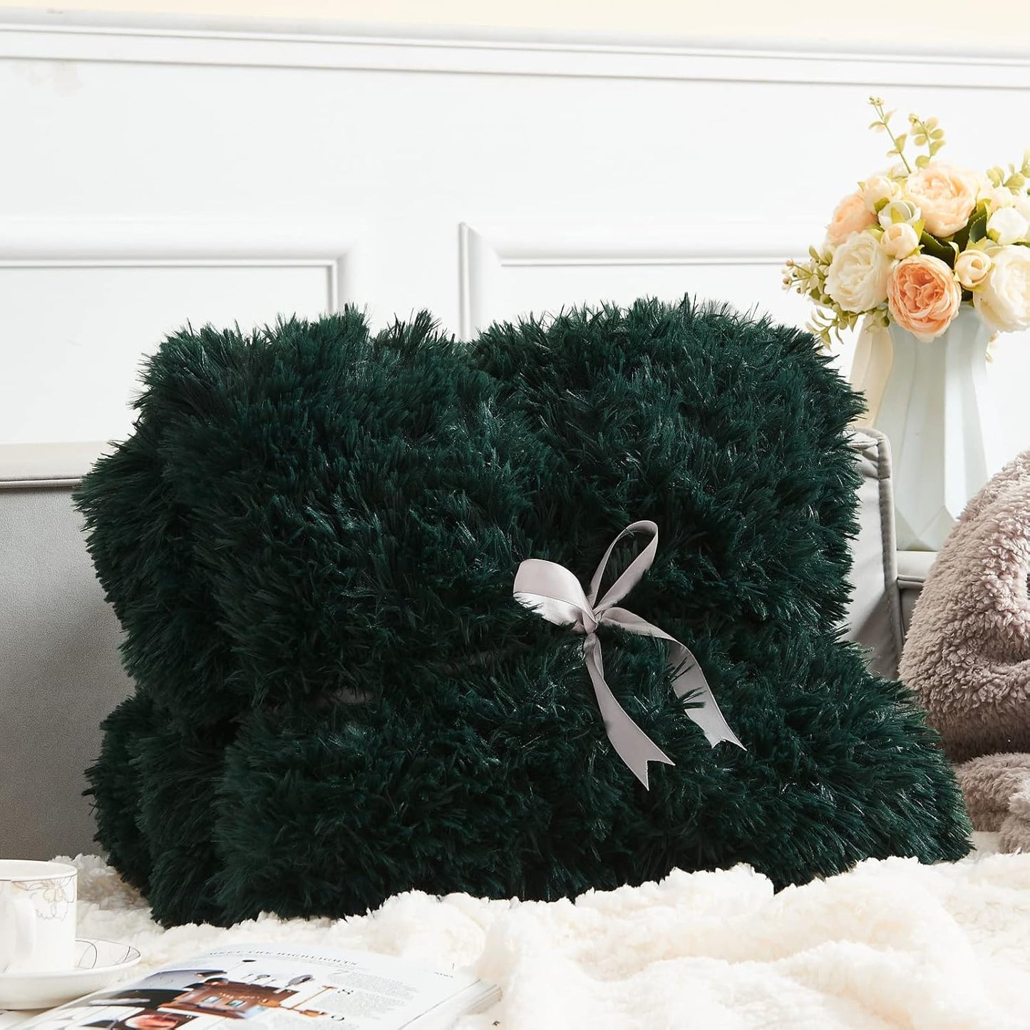 GONAAP Fuzzy Faux Fur Throw Blanket Twin Size Forest Green Super Soft Cozy Plush Fuzzy Shaggy Blanket for Couch Sofa Bed (Forest Green, Twin(60"x80"))