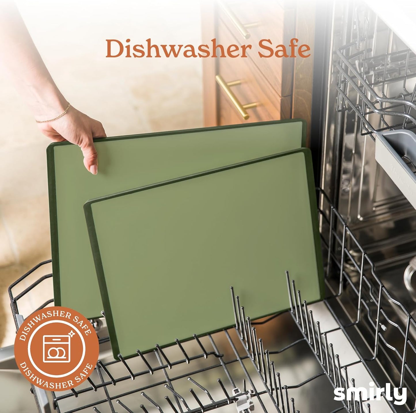 SMIRLY Plastic Cutting Board Set 3 Pieces, Non-Slip Dishwasher Safe Chopping Boards for Kitchen, Green